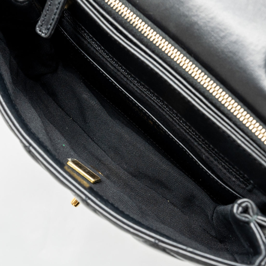 CHANEL 22K GOLD PILLAR ADJUSTABLE CHAIN FLAP BAG LAMBSKIN BLACK BRUSHED GHW (MICROCHIP)