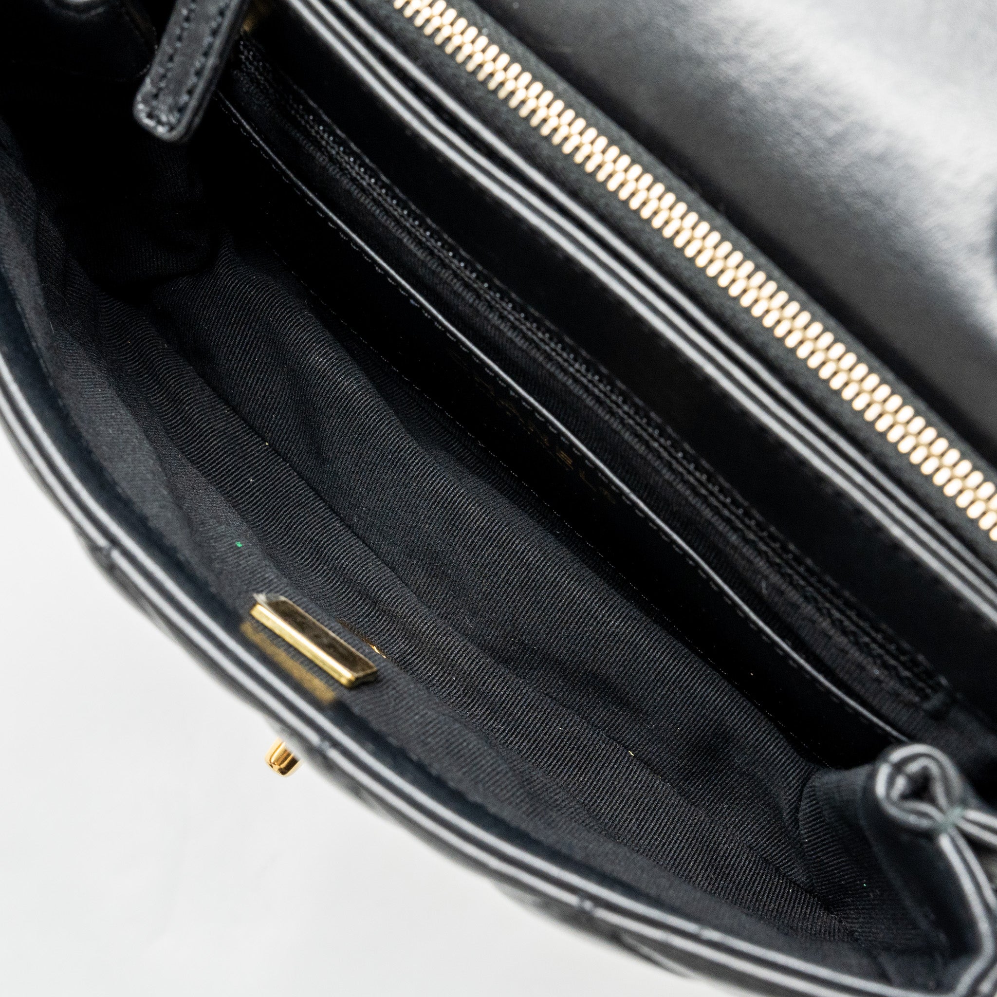 CHANEL 22K GOLD PILLAR ADJUSTABLE CHAIN FLAP BAG LAMBSKIN BLACK BRUSHED GHW (MICROCHIP)