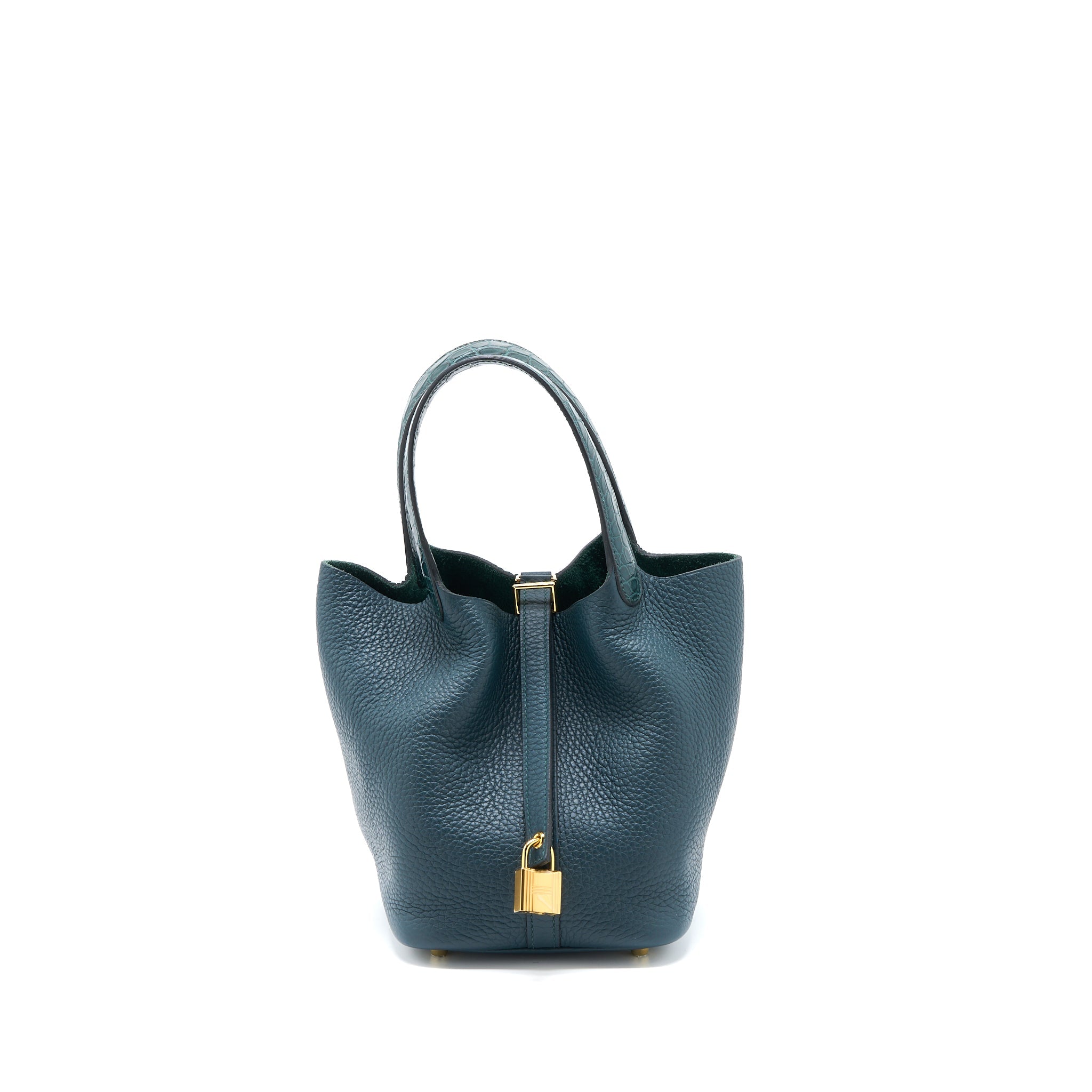 HERMES PICOTIN 18 TOUCH CLEMENCE ALLIGATOR MISSISSIPPIENSIS MAT VERT CYPRES GHW