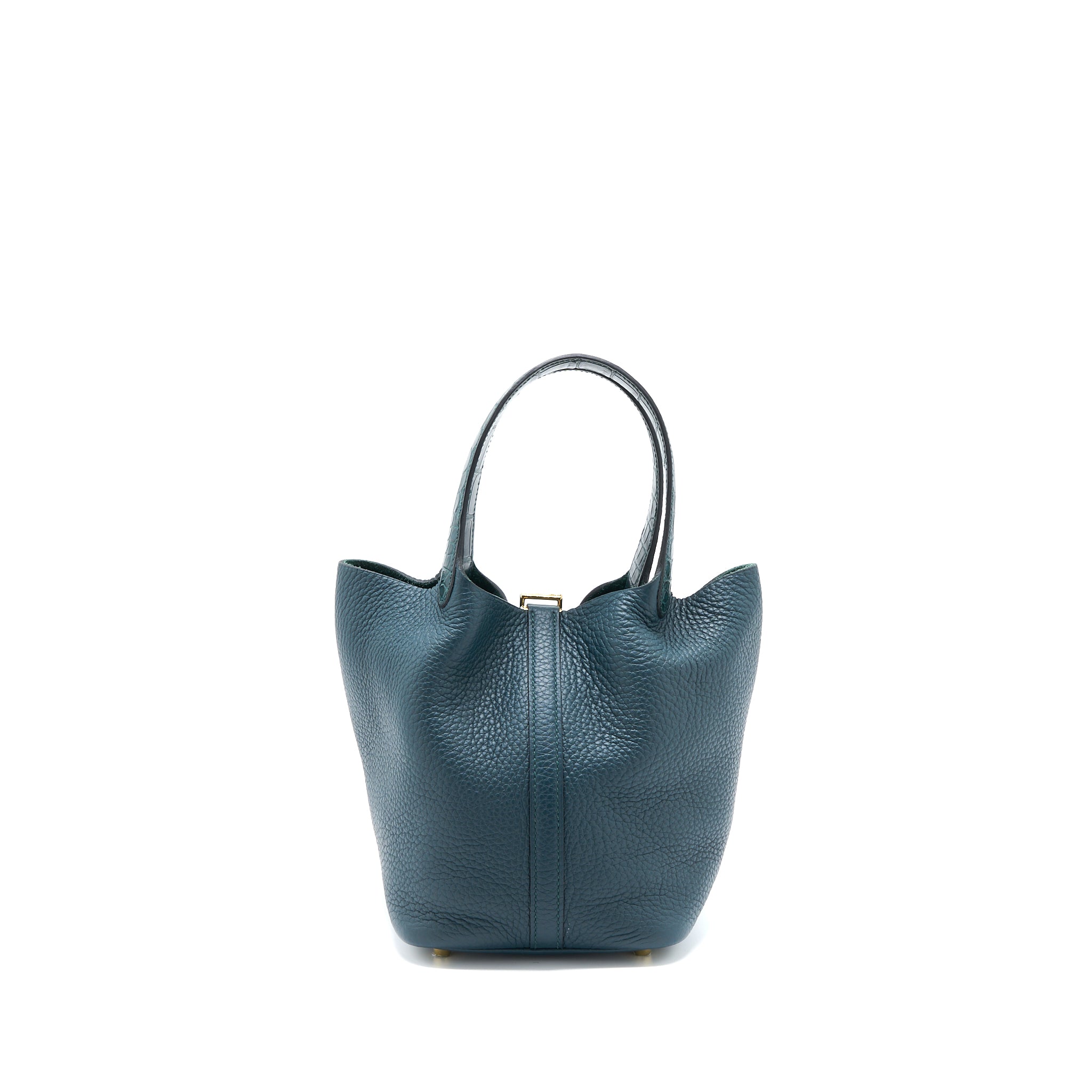 HERMES PICOTIN 18 TOUCH CLEMENCE ALLIGATOR MISSISSIPPIENSIS MAT VERT CYPRES GHW
