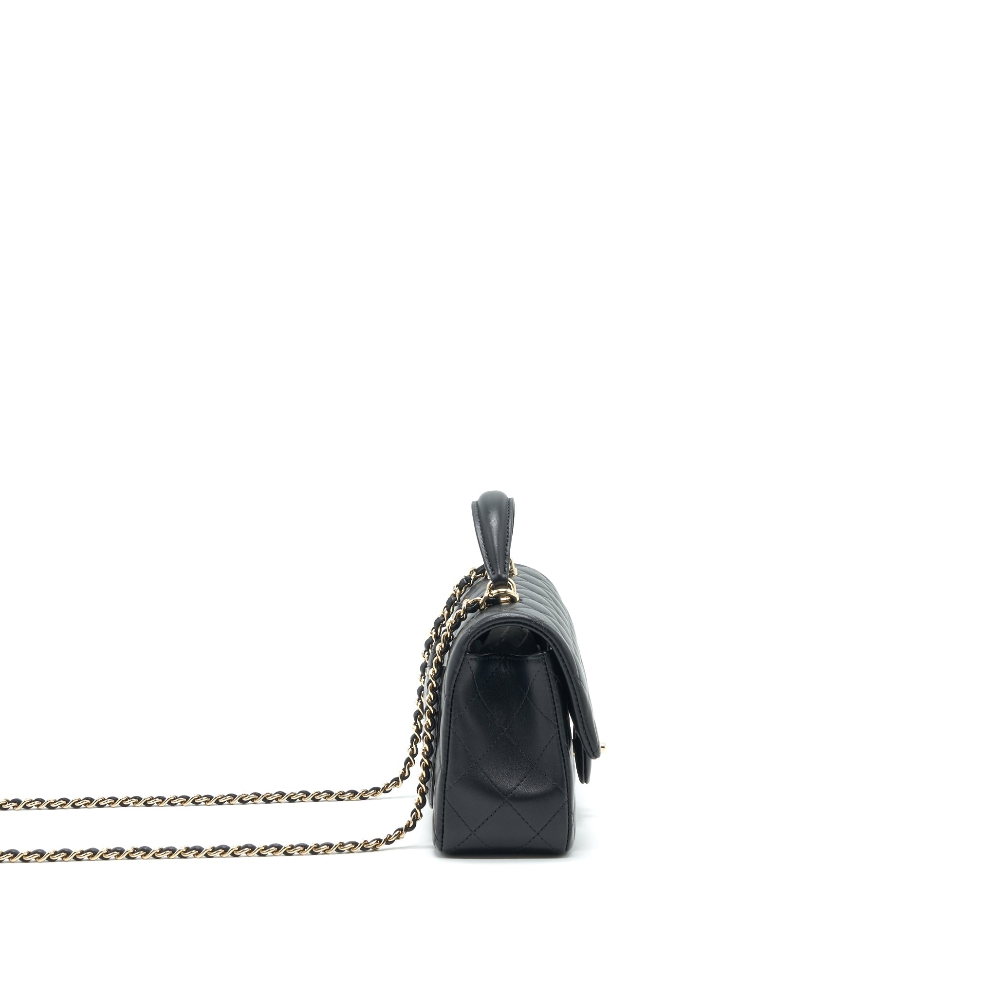 CHANEL TOP HANDLE MINI RECTANGULAR FLAP BAG LAMBSKIN BLACK LGHW (MICROCHIP)
