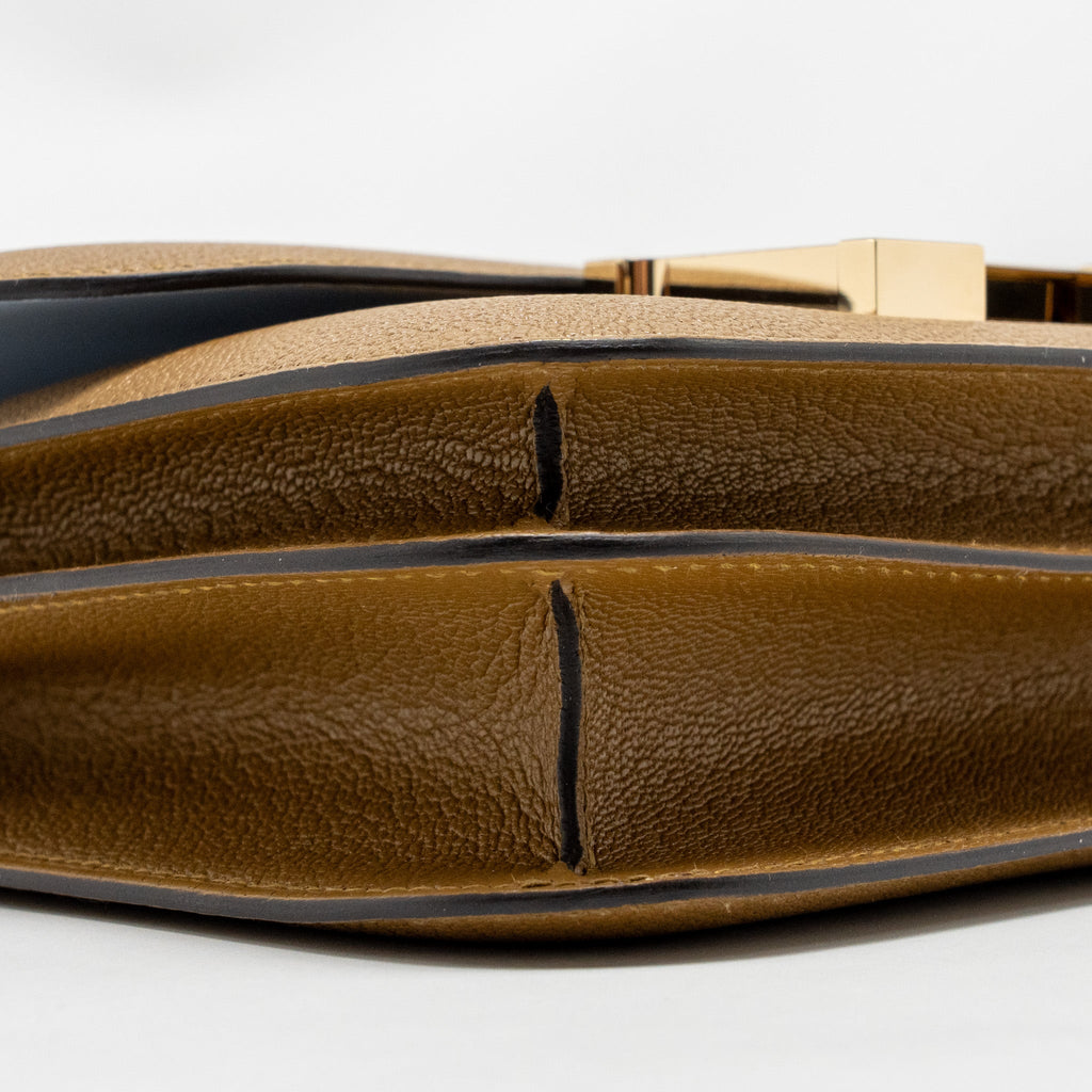 HERMES MINI CONSTANCE CHEVRE MYSORE KRAFT/BLEU BRUME GHW