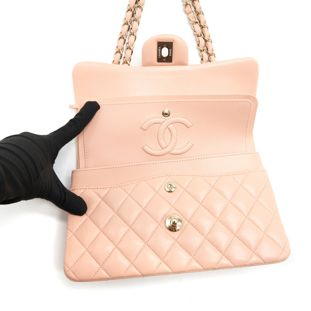 CHANEL SMALL CLASSIC DOUBLE FLAP BAG LAMBSKIN PINK LGHW