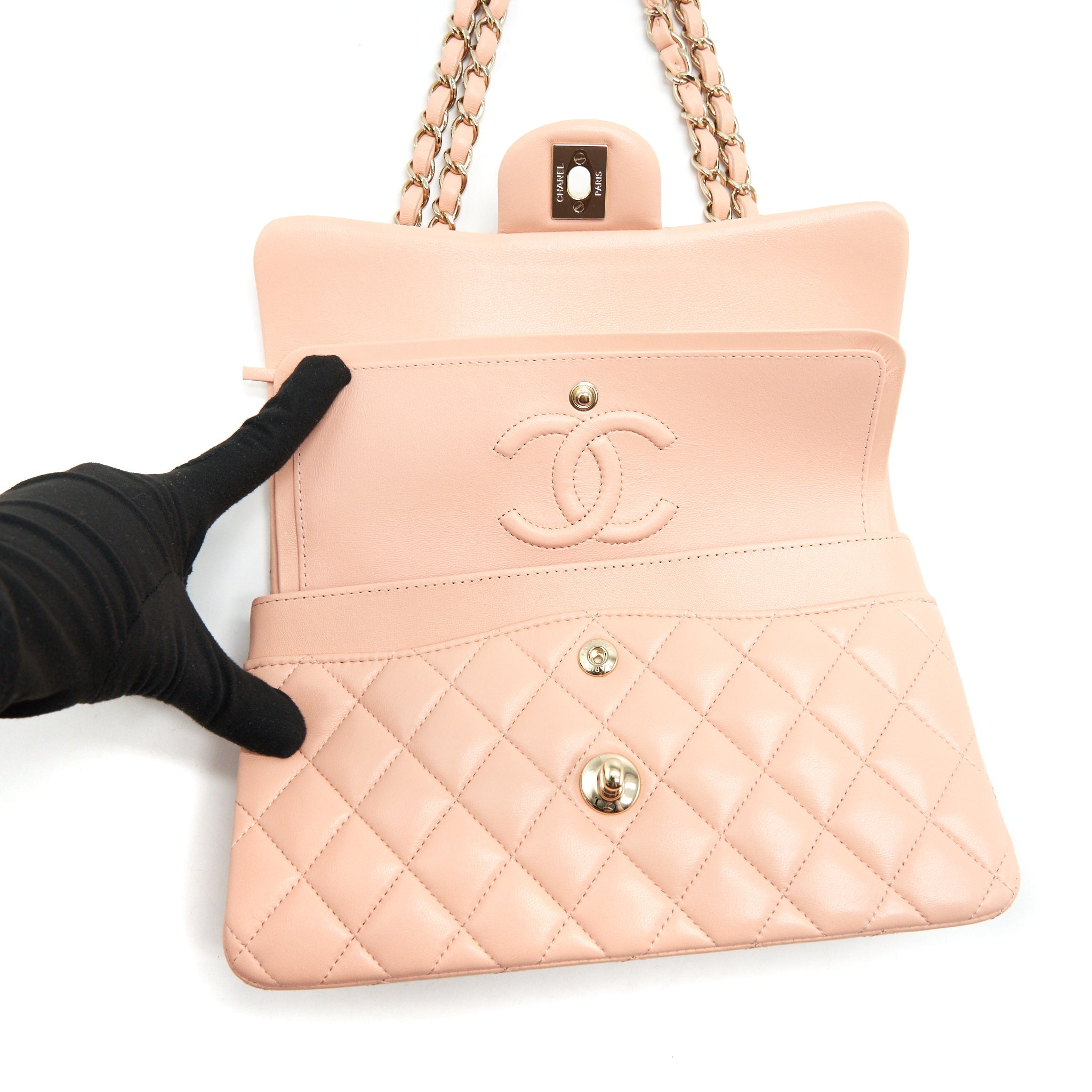 CHANEL SMALL CLASSIC DOUBLE FLAP BAG LAMBSKIN PINK LGHW