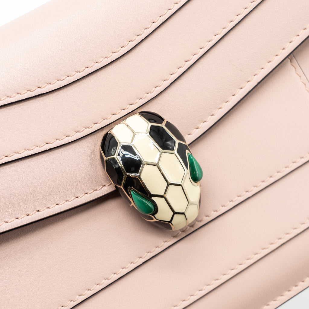 BVLGARI SERPENTI FOREVER CLUTCH WITH CHAIN CALFSKIN PINK LGHW