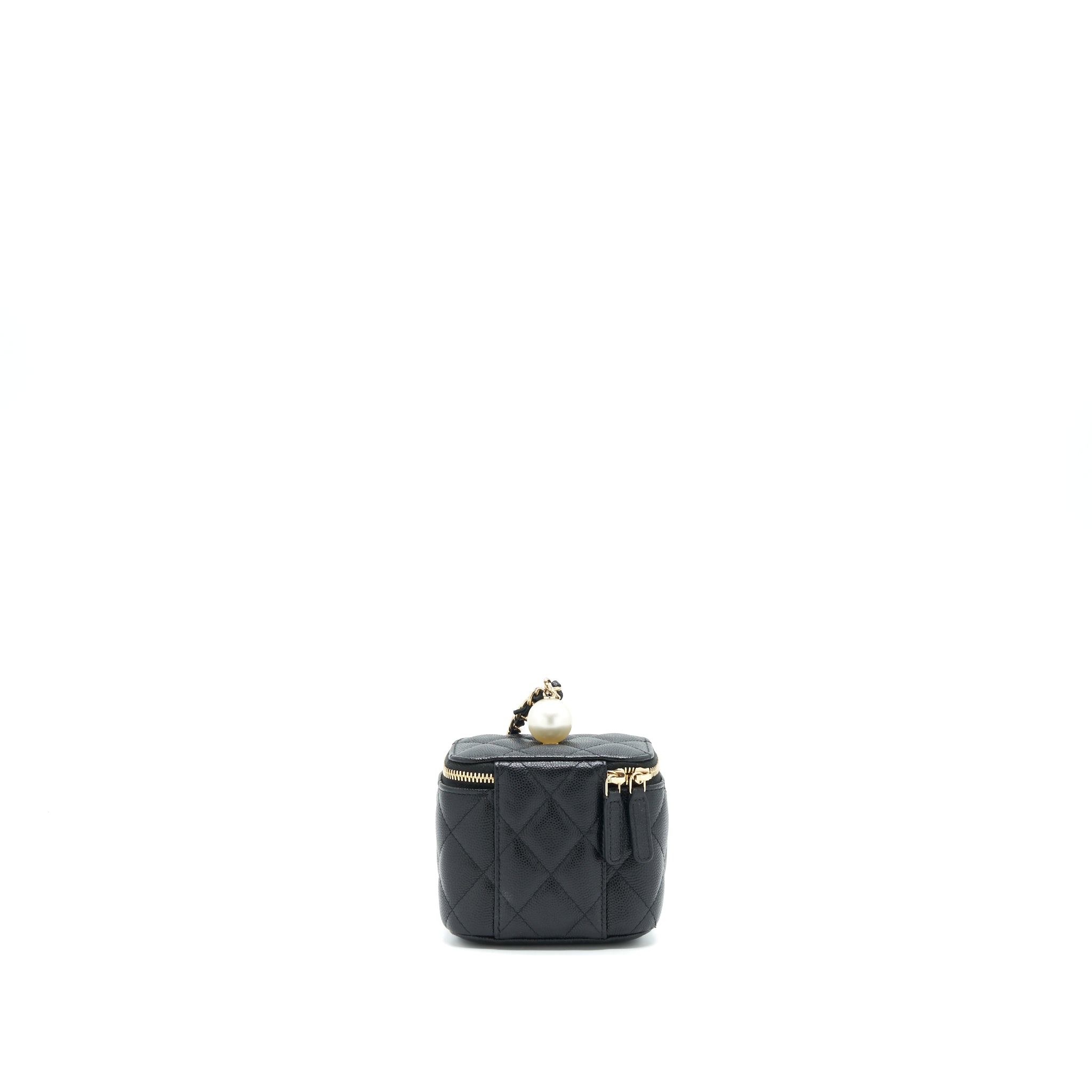 CHANEL SMALL VANITY CLUTCH WITH CHAIN WITH CC PEARL CAVIAR BLACK LGHW