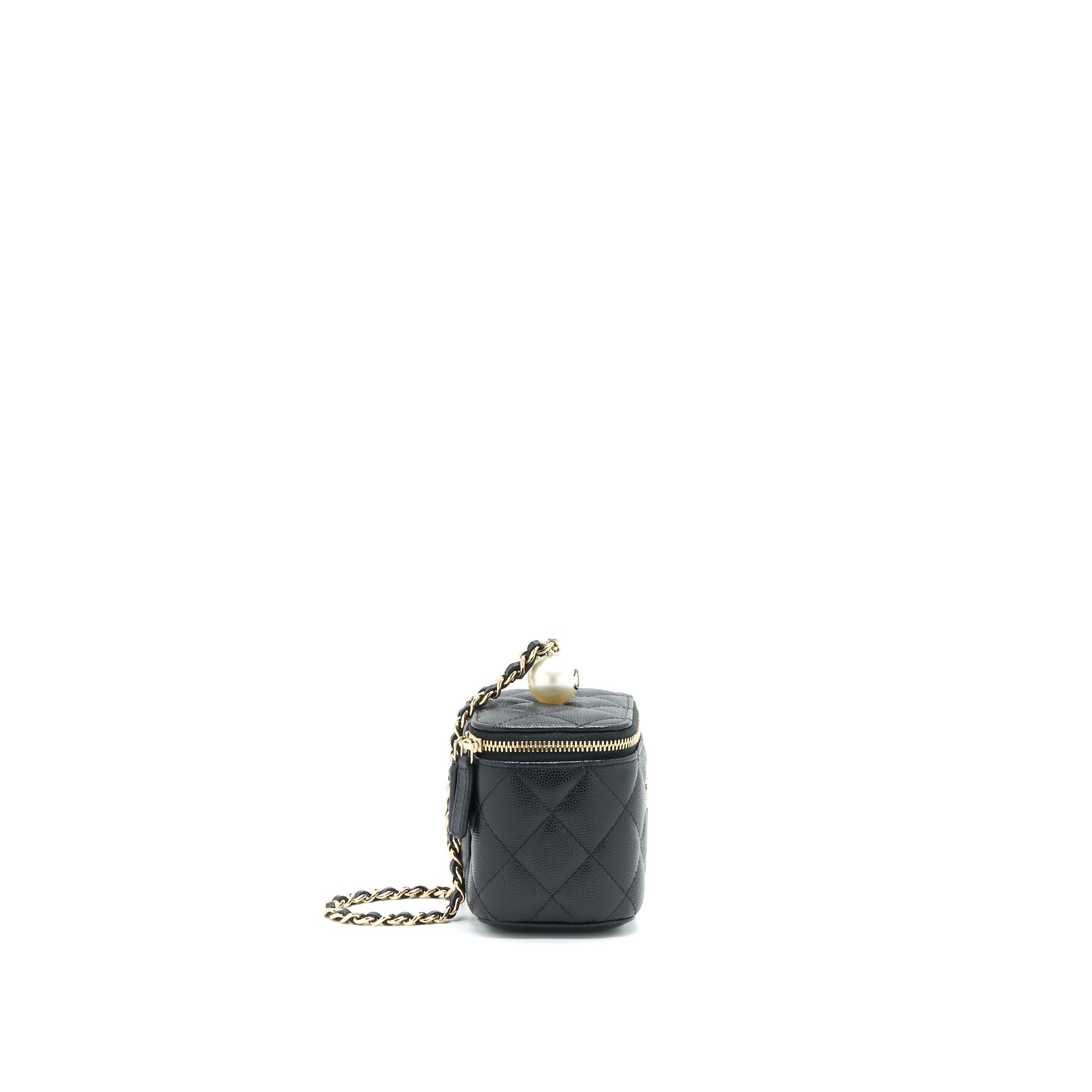 CHANEL SMALL VANITY CLUTCH WITH CHAIN WITH CC PEARL CAVIAR BLACK LGHW