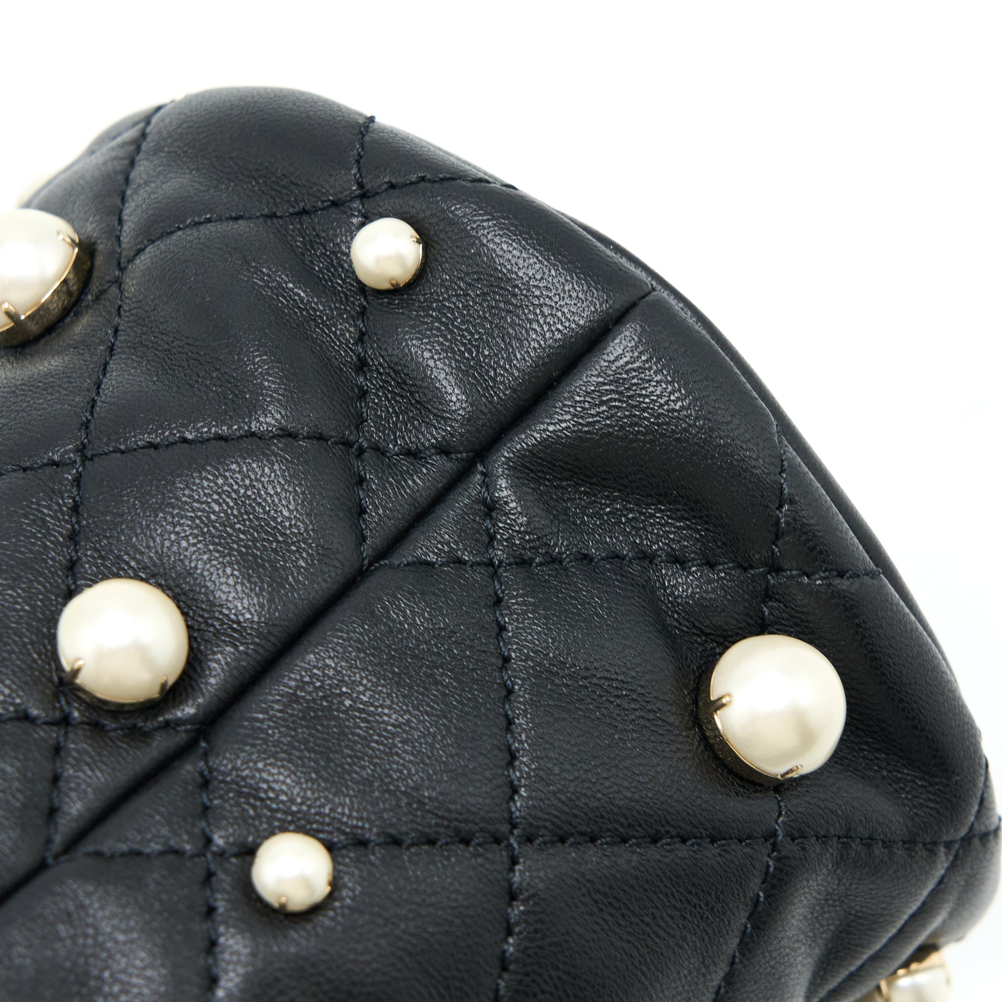 CHANEL MINI PEARLY BUCKET BAG WITH CHAIN LAMBSKIN BLACK LGHW