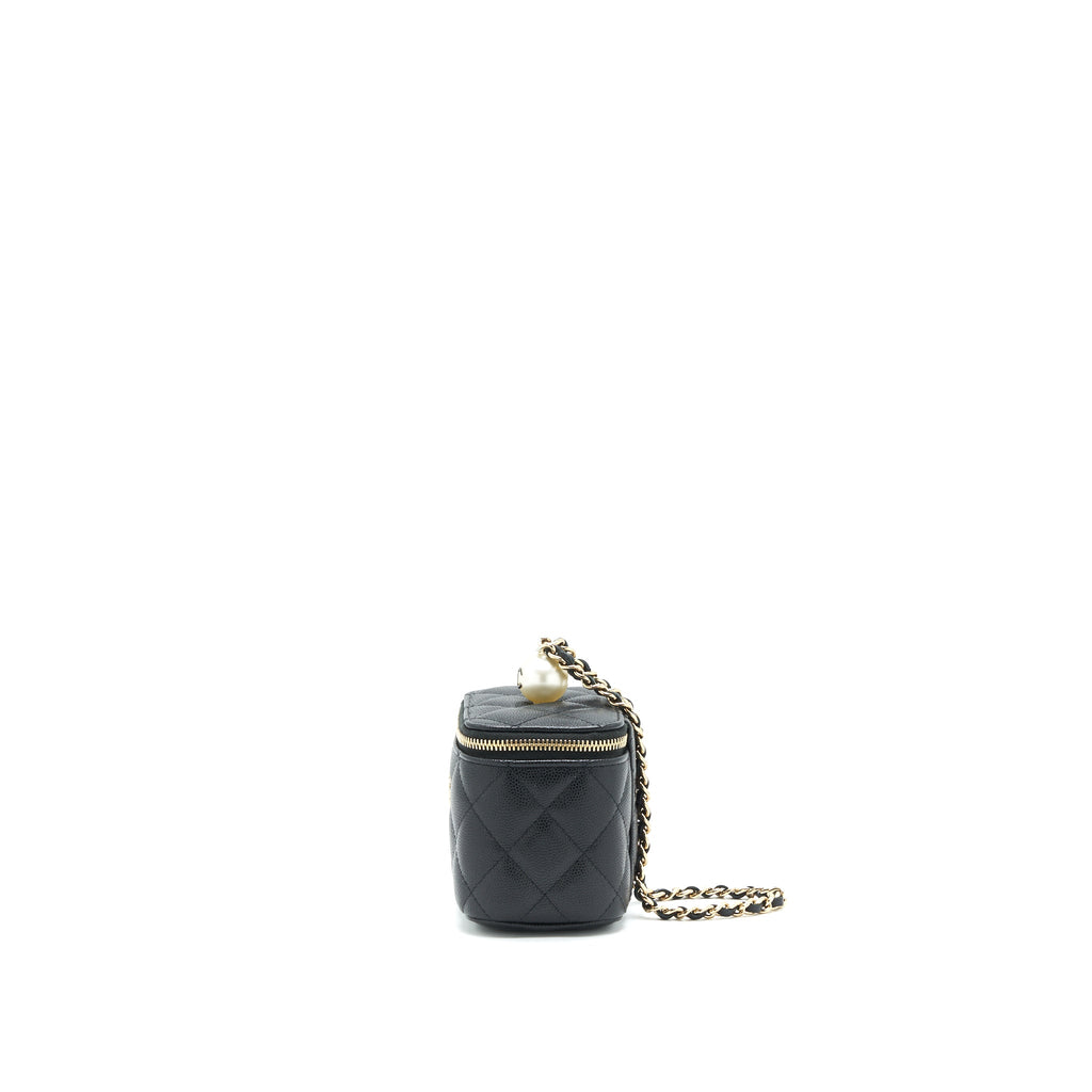 CHANEL SMALL VANITY CLUTCH WITH CHAIN WITH CC PEARL CAVIAR BLACK LGHW