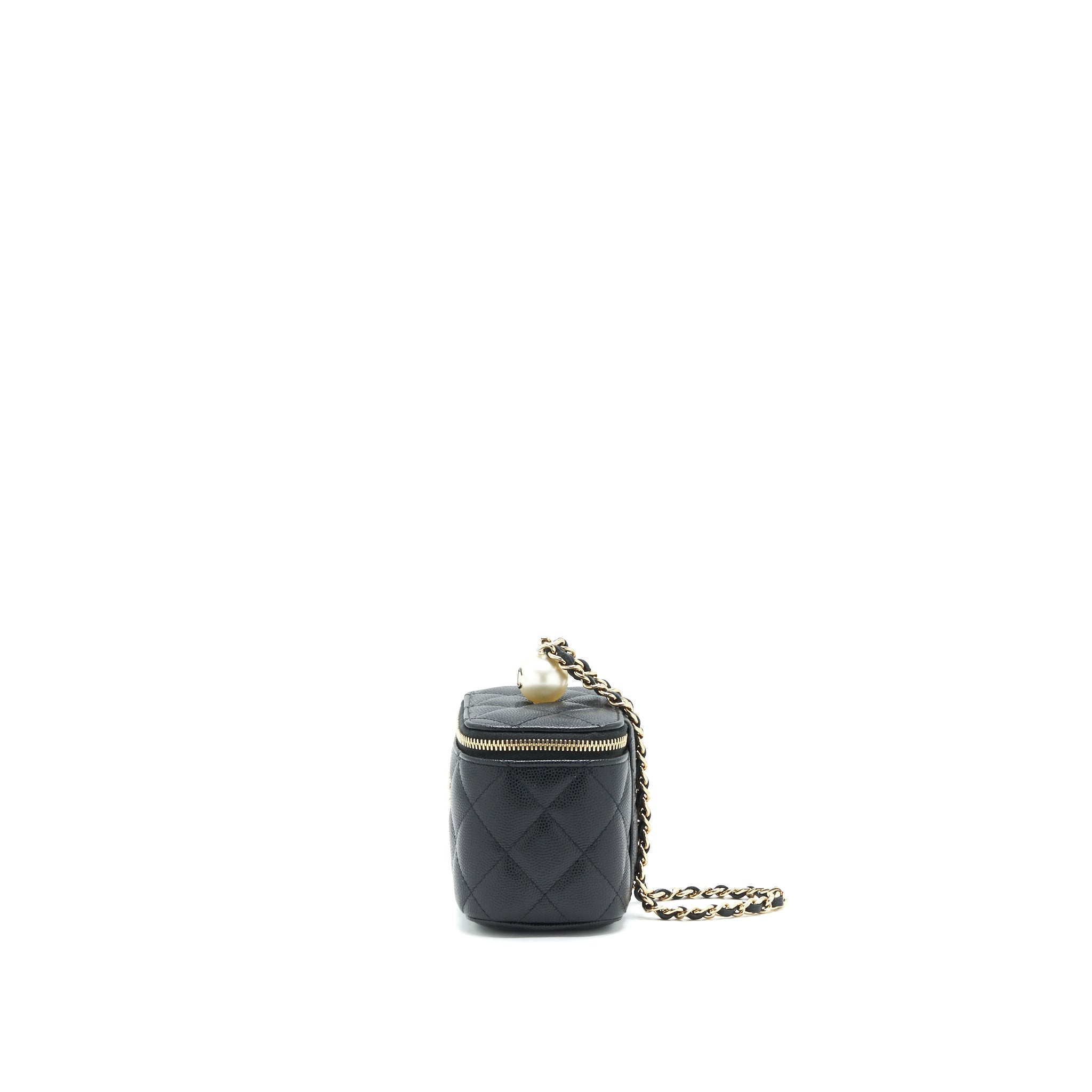 CHANEL SMALL VANITY CLUTCH WITH CHAIN WITH CC PEARL CAVIAR BLACK LGHW
