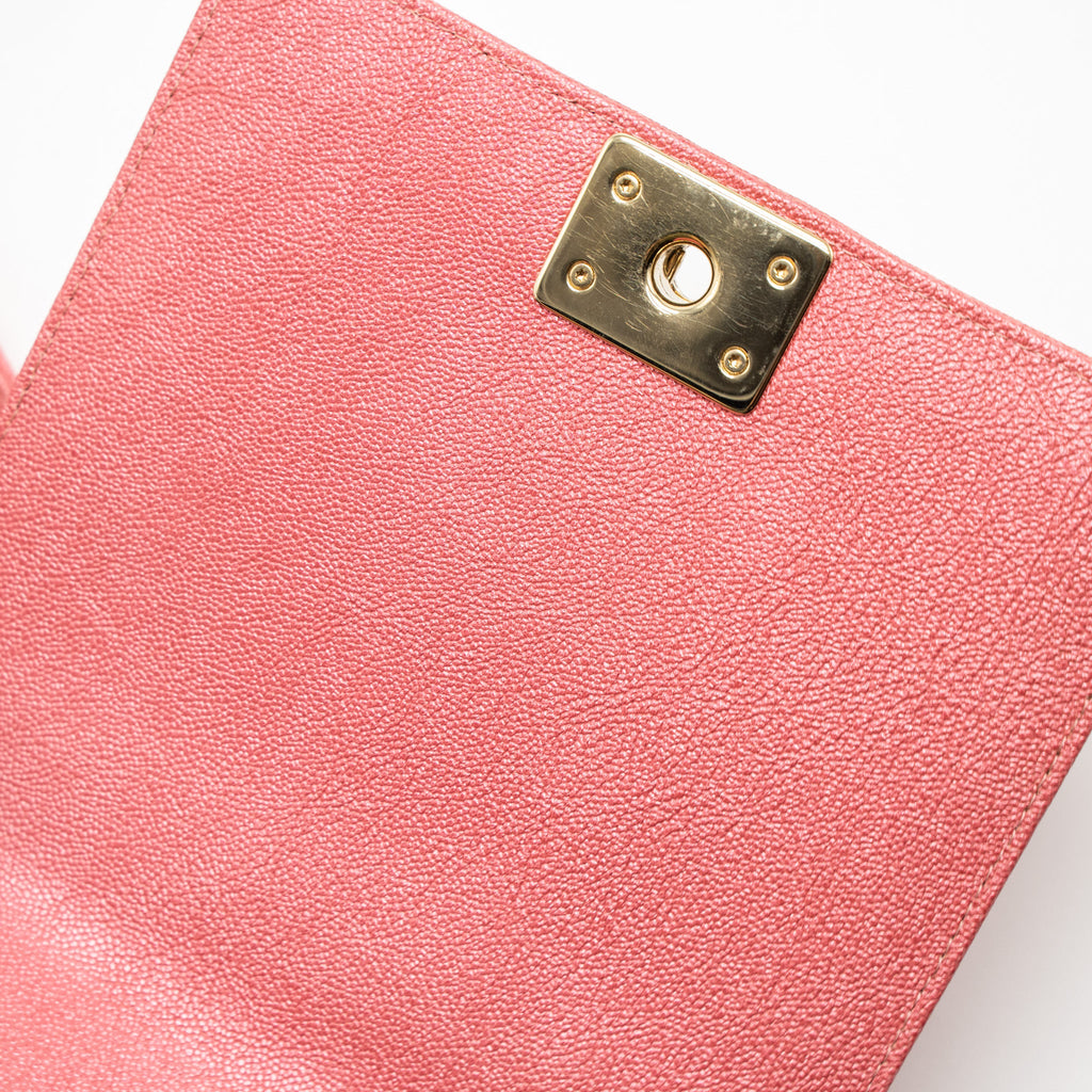 CHANEL VERTICAL BOY BAG METALLIC GRAINED CALFSKIN PINK LGHW