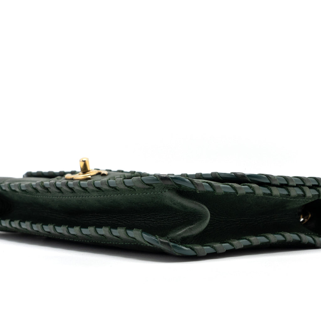 CHANEL QUILTED FLAP BAG CALFSKIN GREEN RUTHENIUM GHW