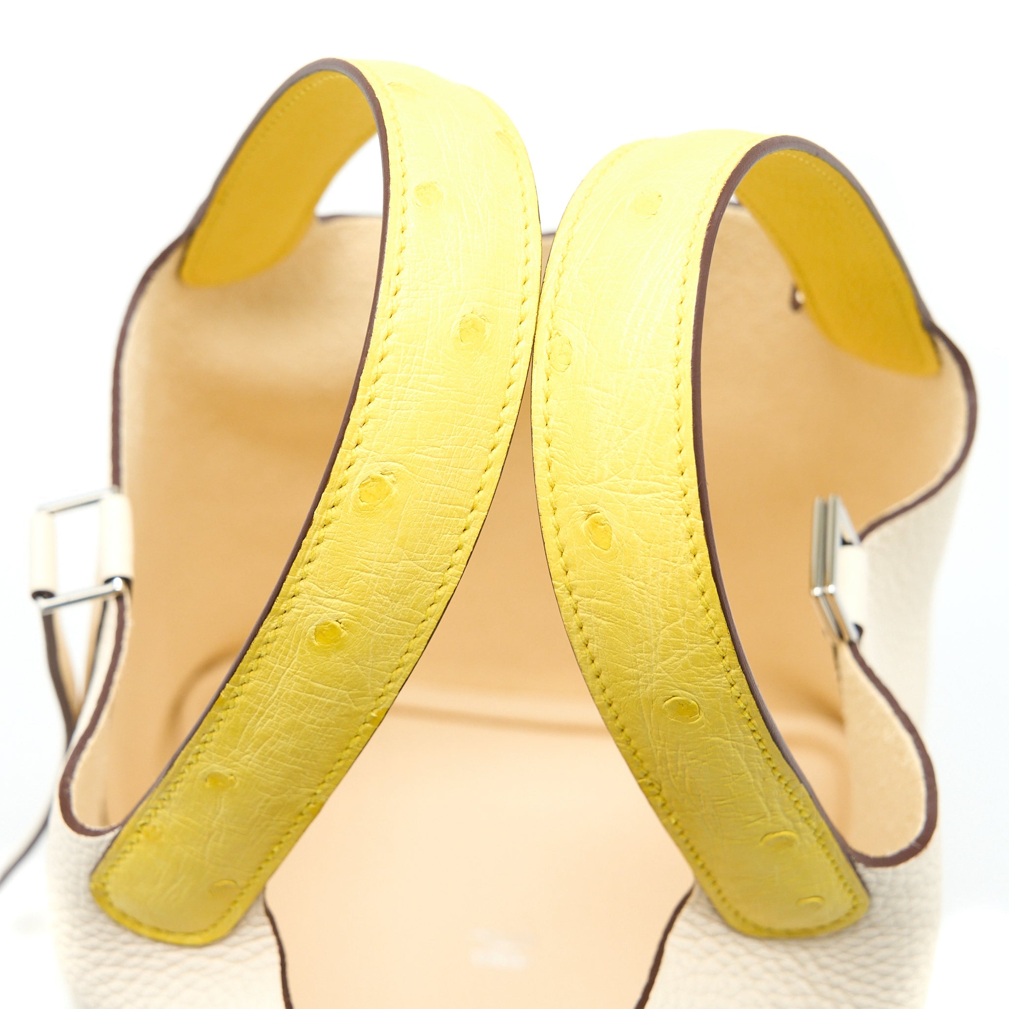 HERMES PICOTIN 18 LOCK TOUCH BAG CLEMENCE/OSTRICH HANDLE NATA/JAUNE CITRON SHW