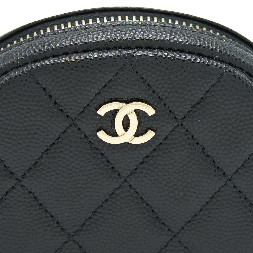 CHANEL CC LOGO ROUND COIN PURSE CAVIAR NAVY LGHW