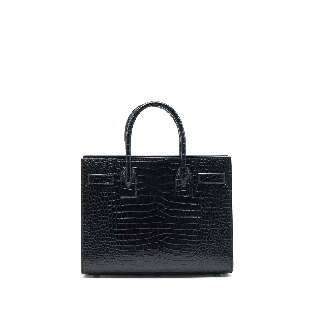 SAINT LAURENT SAC DE JOUR BABY IN CROC EMBOSSED LEATHER BLACK SHW