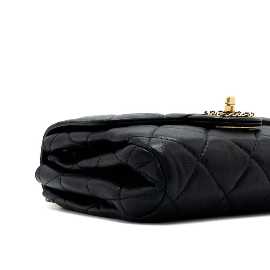 CHANEL QUILTED SQUARE FLAP BAG GOATSKIN BLACK BRUSHED GHW (MICROCHIP)