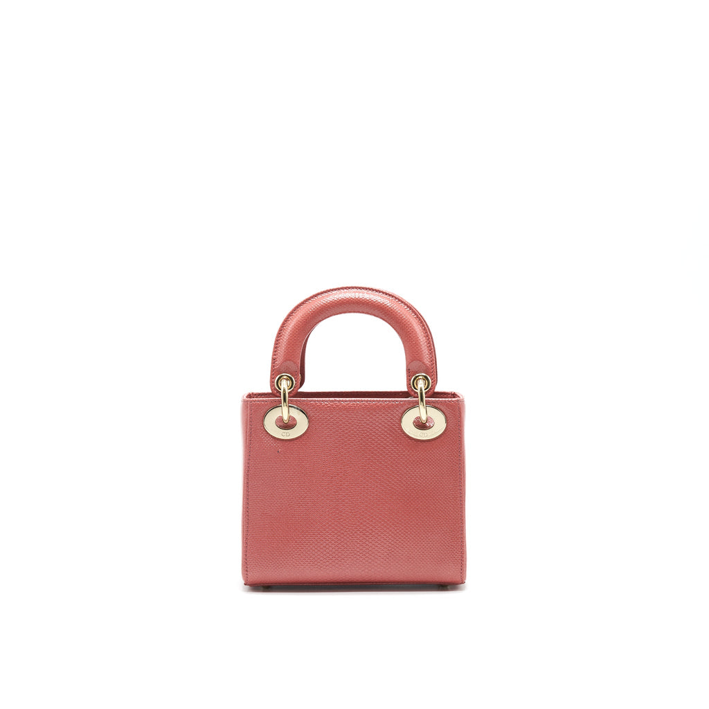 DIOR LIZARD MINI LADY DIOR BAG PINK GHW