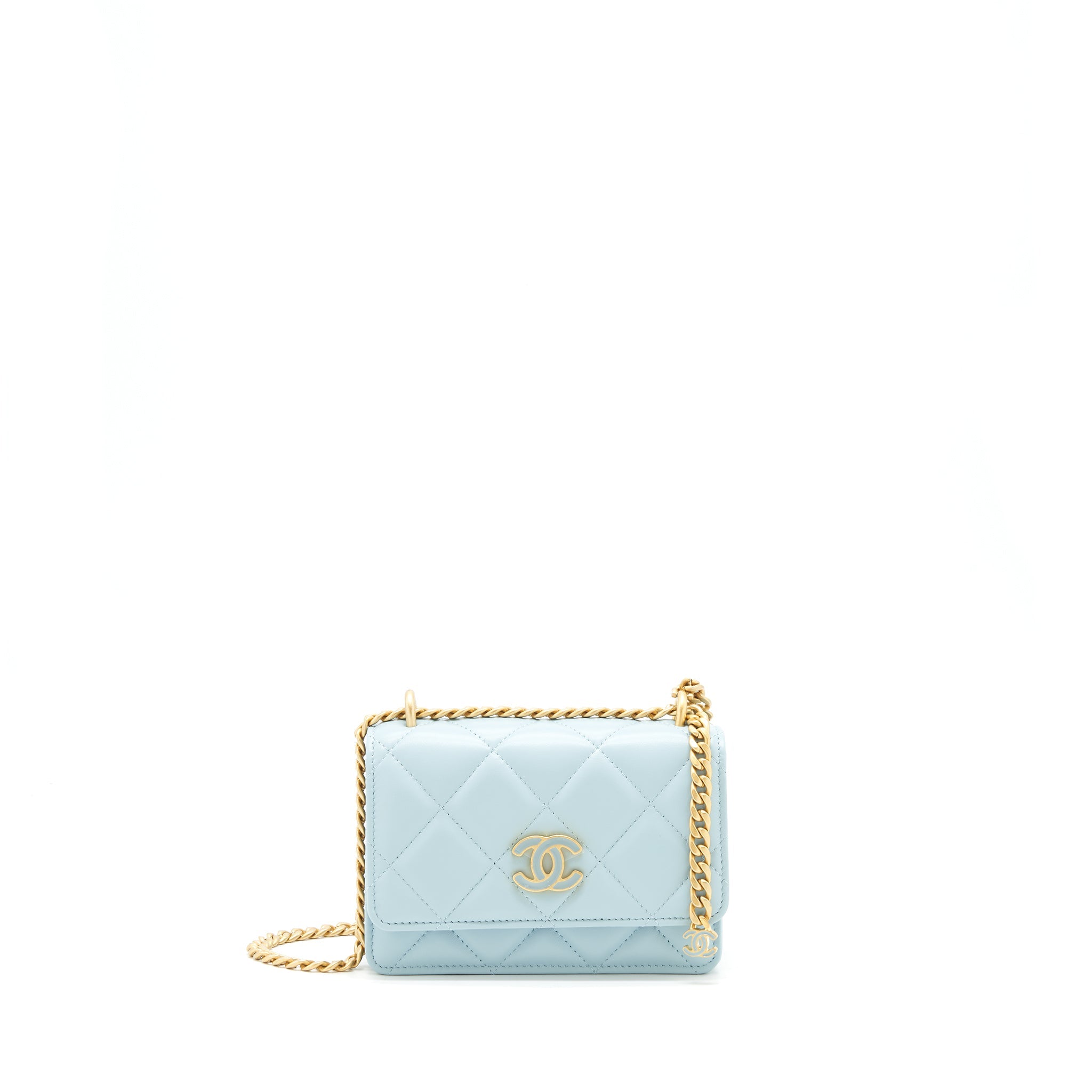 CHANEL 22P PURSE VANITY WITH CHAIN LIGHT BLUE GHW