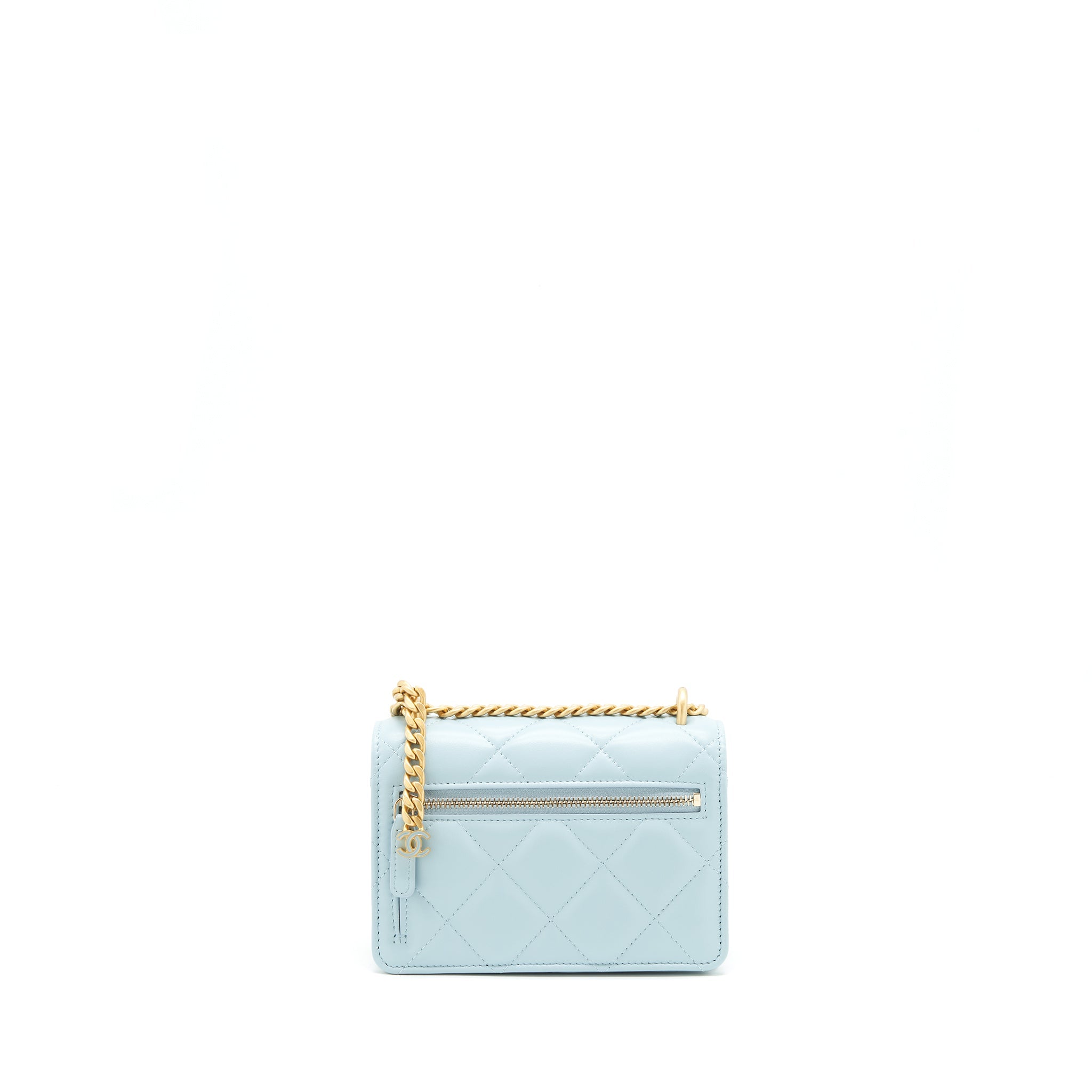 CHANEL 22P PURSE VANITY WITH CHAIN LIGHT BLUE GHW
