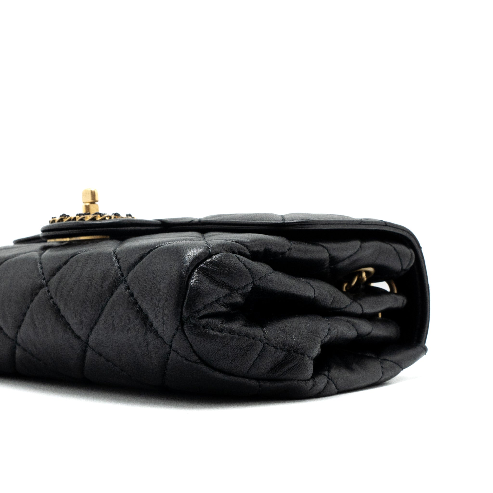 CHANEL QUILTED SQUARE FLAP BAG GOATSKIN BLACK BRUSHED GHW (MICROCHIP)