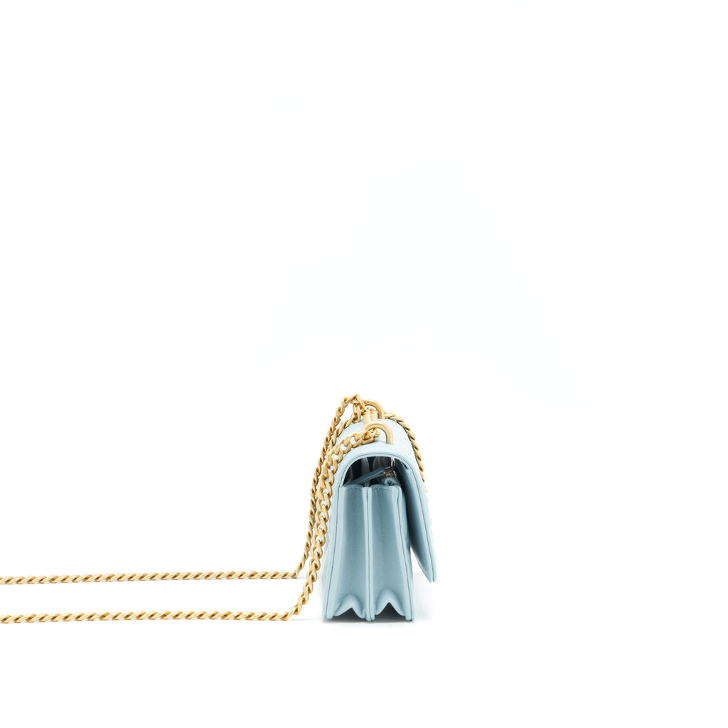 CHANEL 22P PURSE VANITY WITH CHAIN LIGHT BLUE GHW