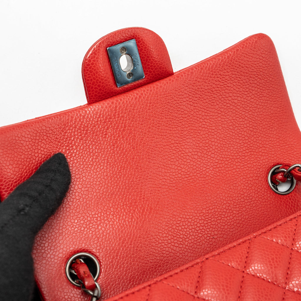 CHANEL MINI RECTANGULAR FLAP BAG CAVIAR RED RUTHENIUM HARDWARE