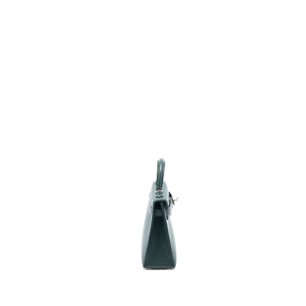 HERMES MINI KELLY II CHEVRE MYSORE VERT TITIEN/BLEU ATOLL SHW