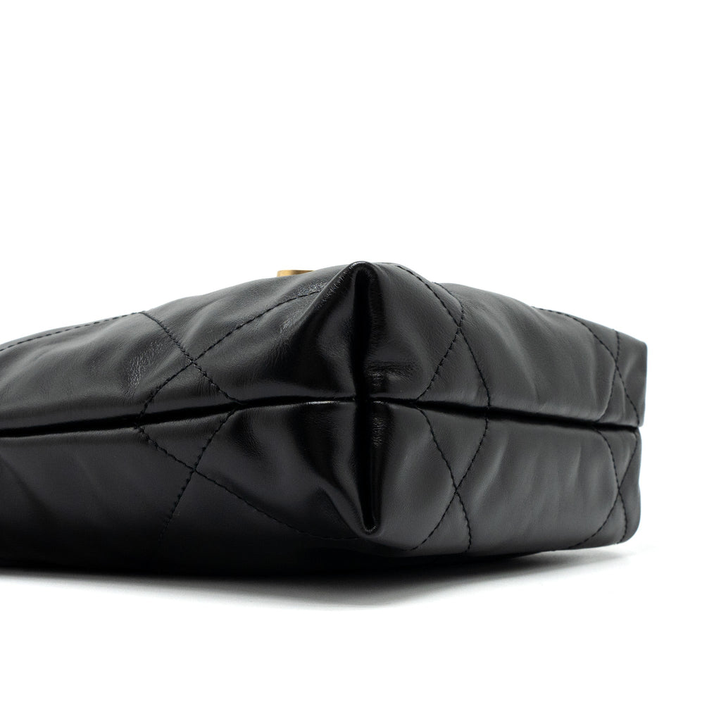 CHANEL MINI 22 BAG SHINY CALFSKIN BLACK BRUSHED GHW (MICROCHIP)