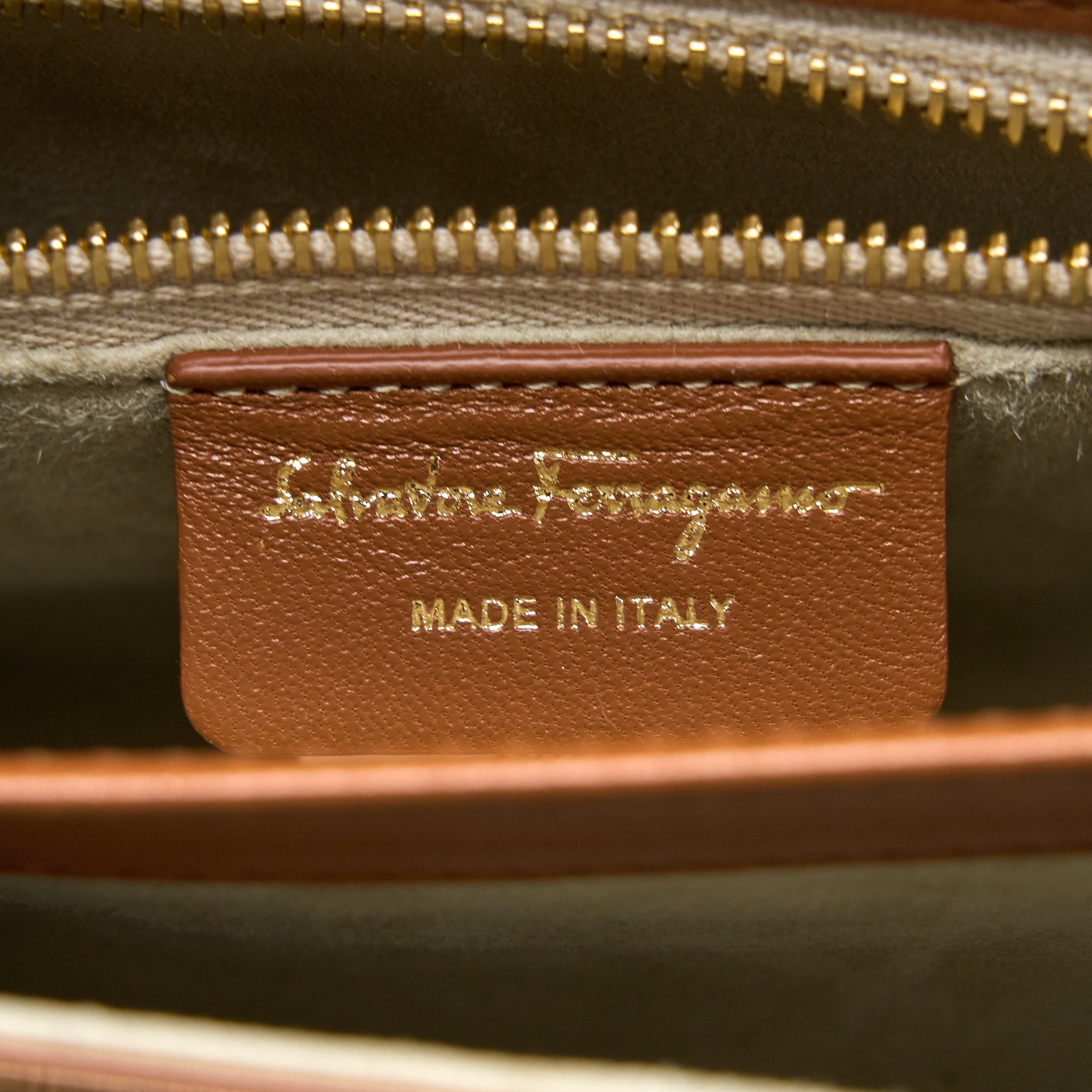 FERRAGAMO ICONIC TOP HANDLE BAG CALFSKIN CARAMEL GHW
