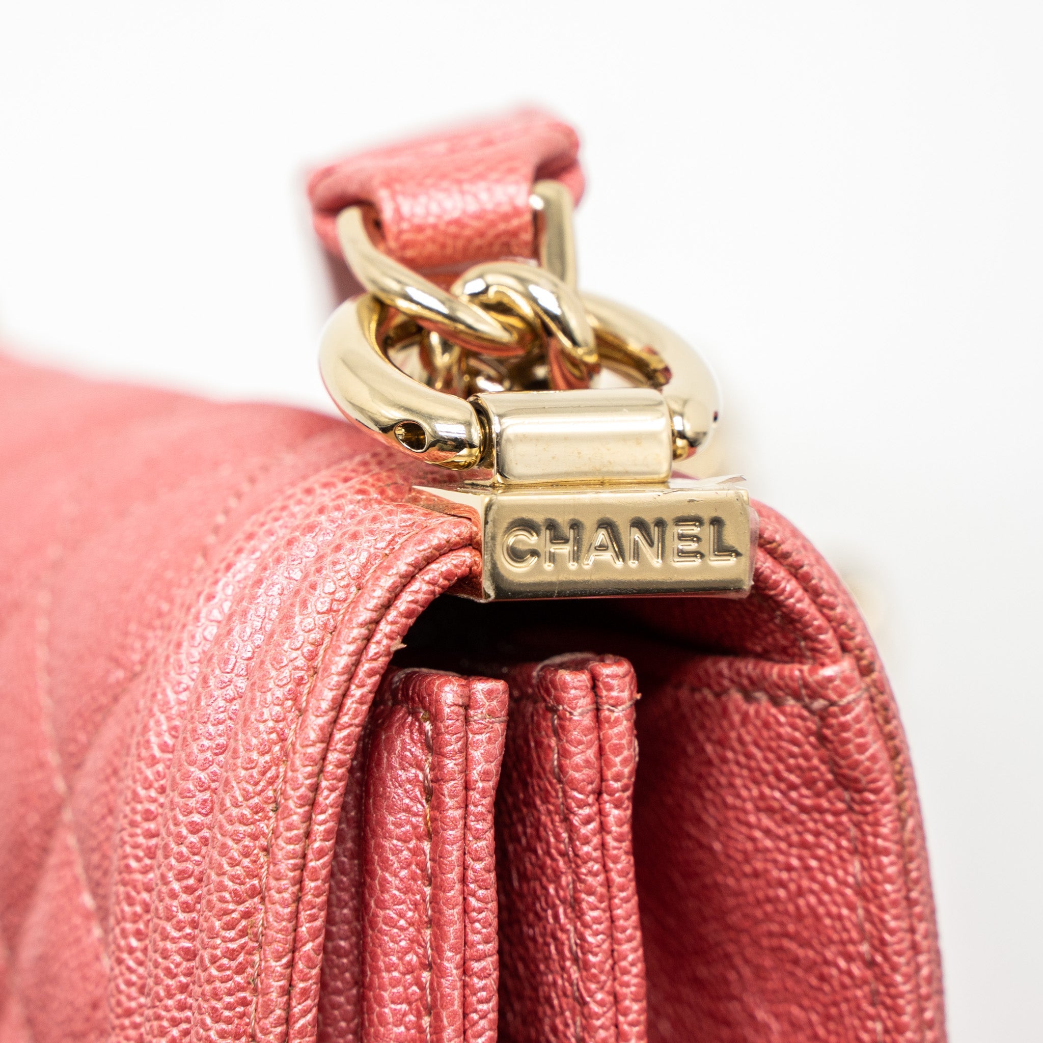 CHANEL VERTICAL BOY BAG METALLIC GRAINED CALFSKIN PINK LGHW