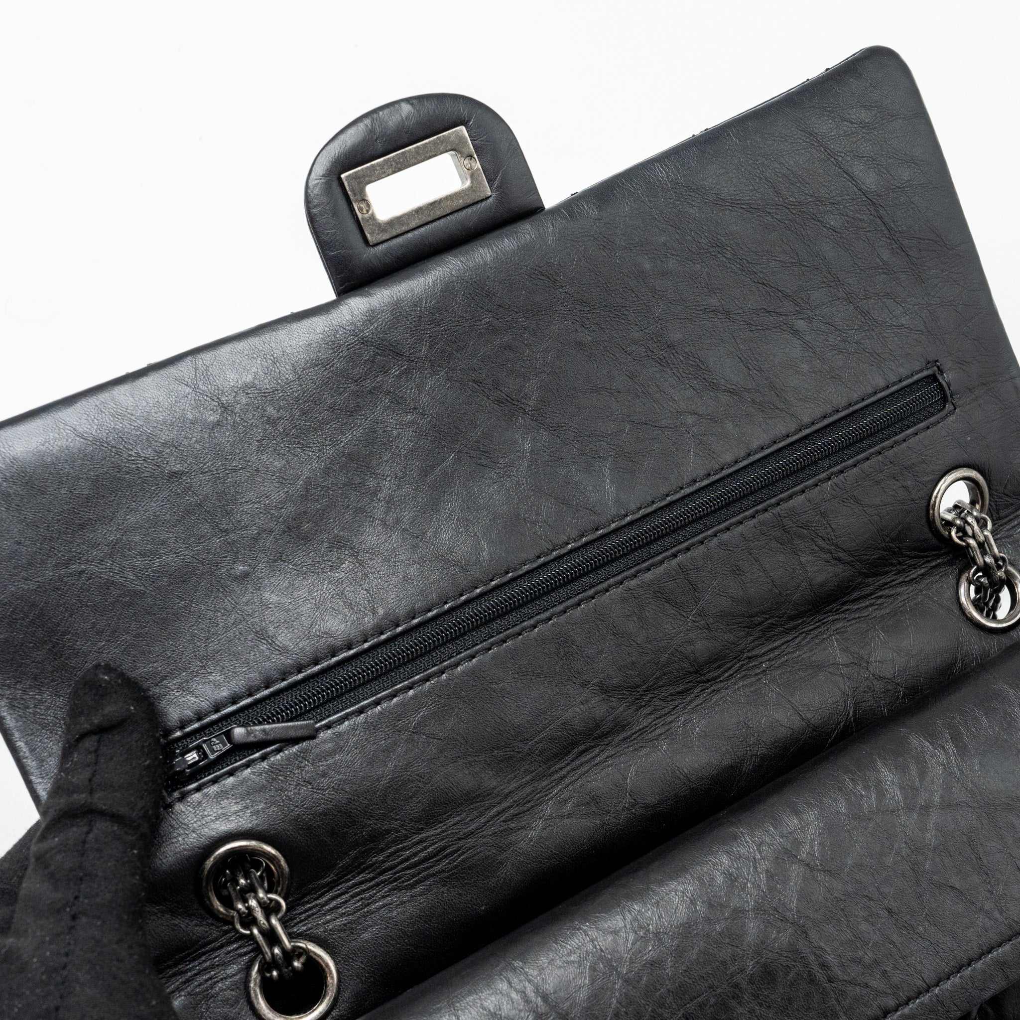 CHANEL LARGE 2.55 226 REISSUE DOUBLE FLAP BAG AGED CALFSKIN BLACK RUTHENIUM HARDWARE
