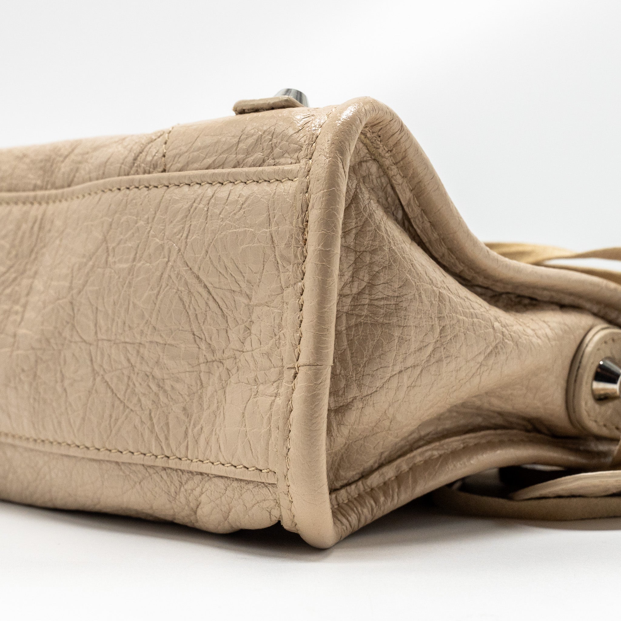 BALENCIAGA MINI CITY BAG CALFSKIN BEIGE SHW