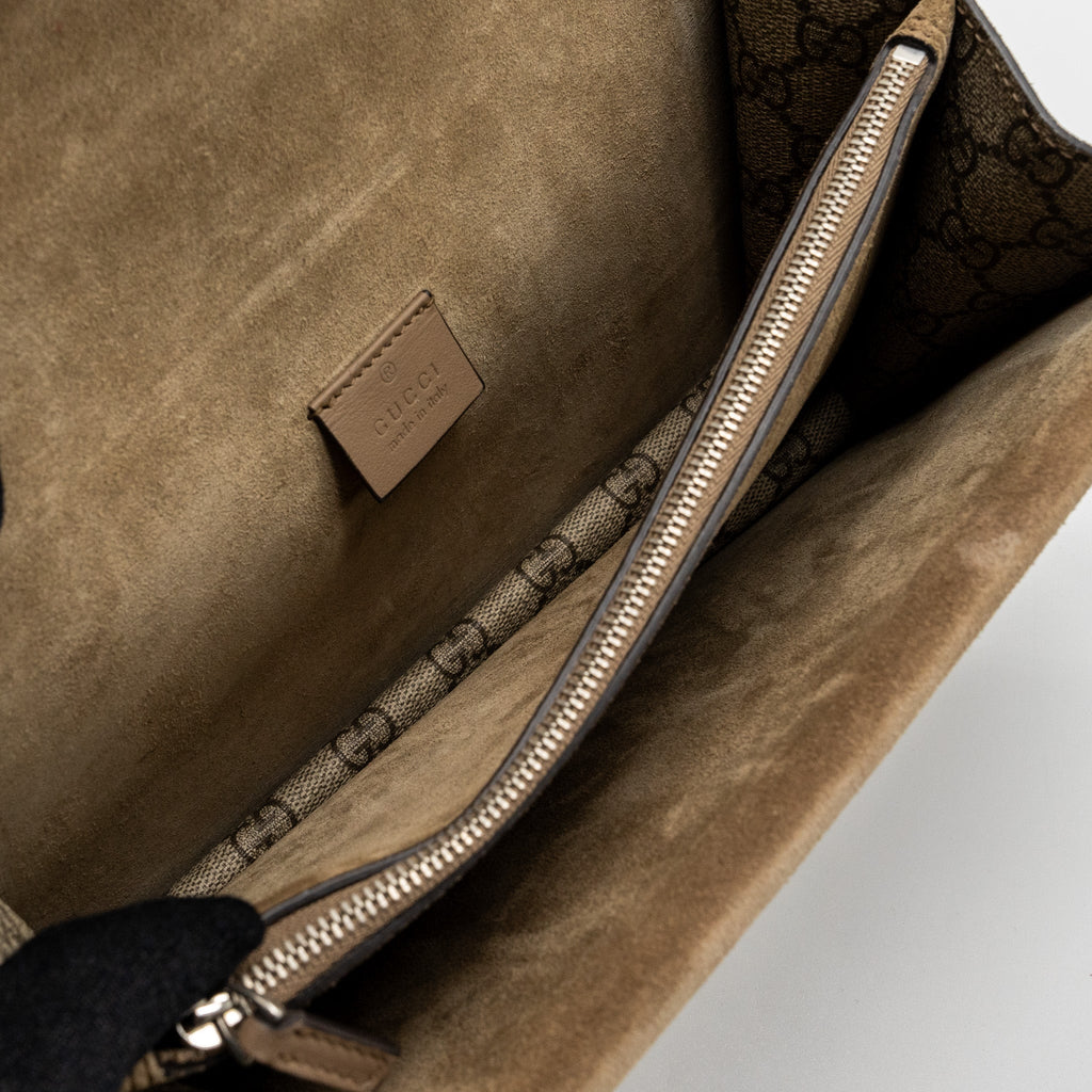 GUCCI DIONYSUS SHOULDER BAG GG SUPREME CANVAS / SUEDE LEATHER BEIGE SHW
