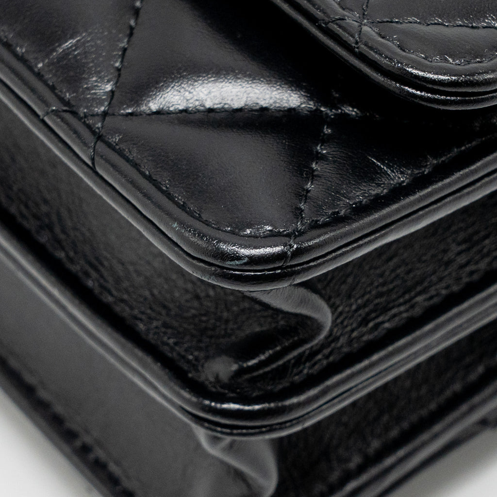 CHANEL TOP HANDLE MINI WALLET ON CHAIN CALFSKIN BLACK GHW(MICROCHIP)