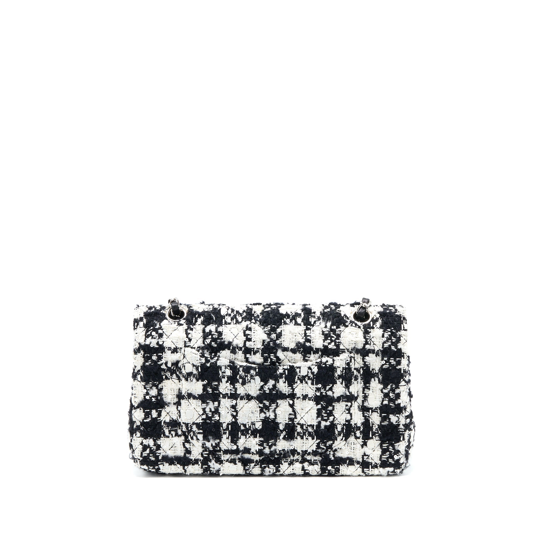 CHANEL CLASSIC DOUBLE FLAP BAG TWEED BLACK/WHITE SHW