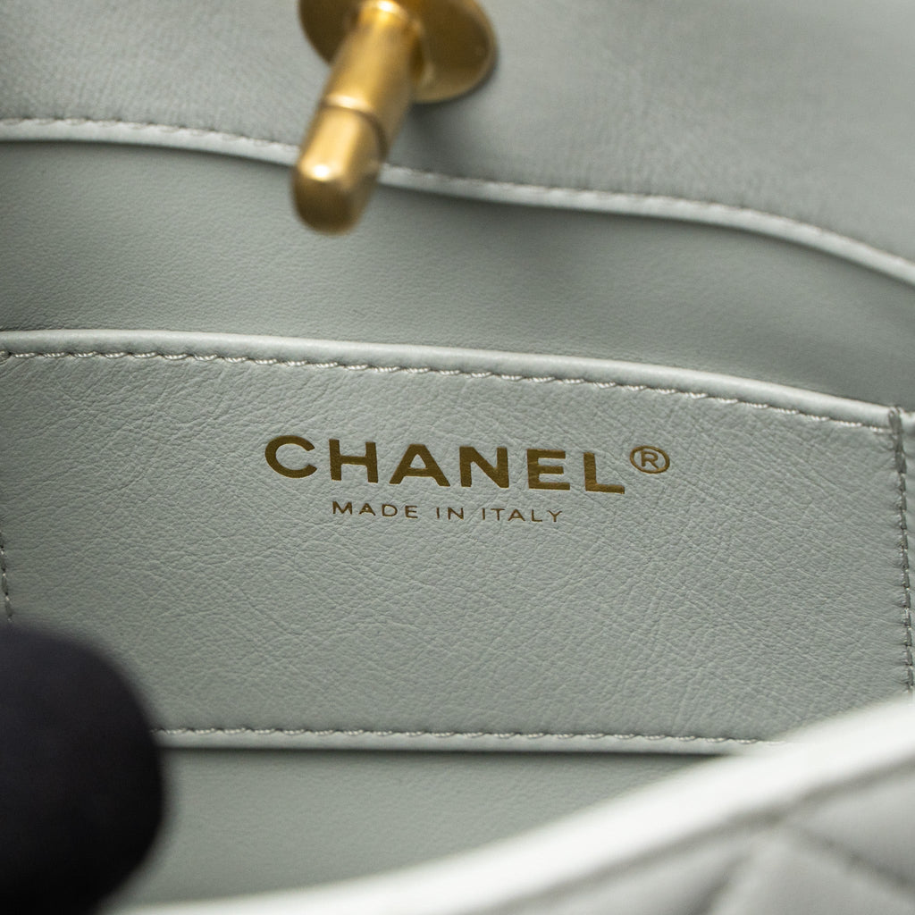 CHANEL PEARL CRUSH HOBO BAG LAMBSKIN LIGHT GREY BRUSHED GHW (MICROCHIP)