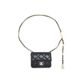 CHANEL FLAP CARD HOLDER BELT BAG WITH CHAIN LAMBSKIN BLACK LGHW