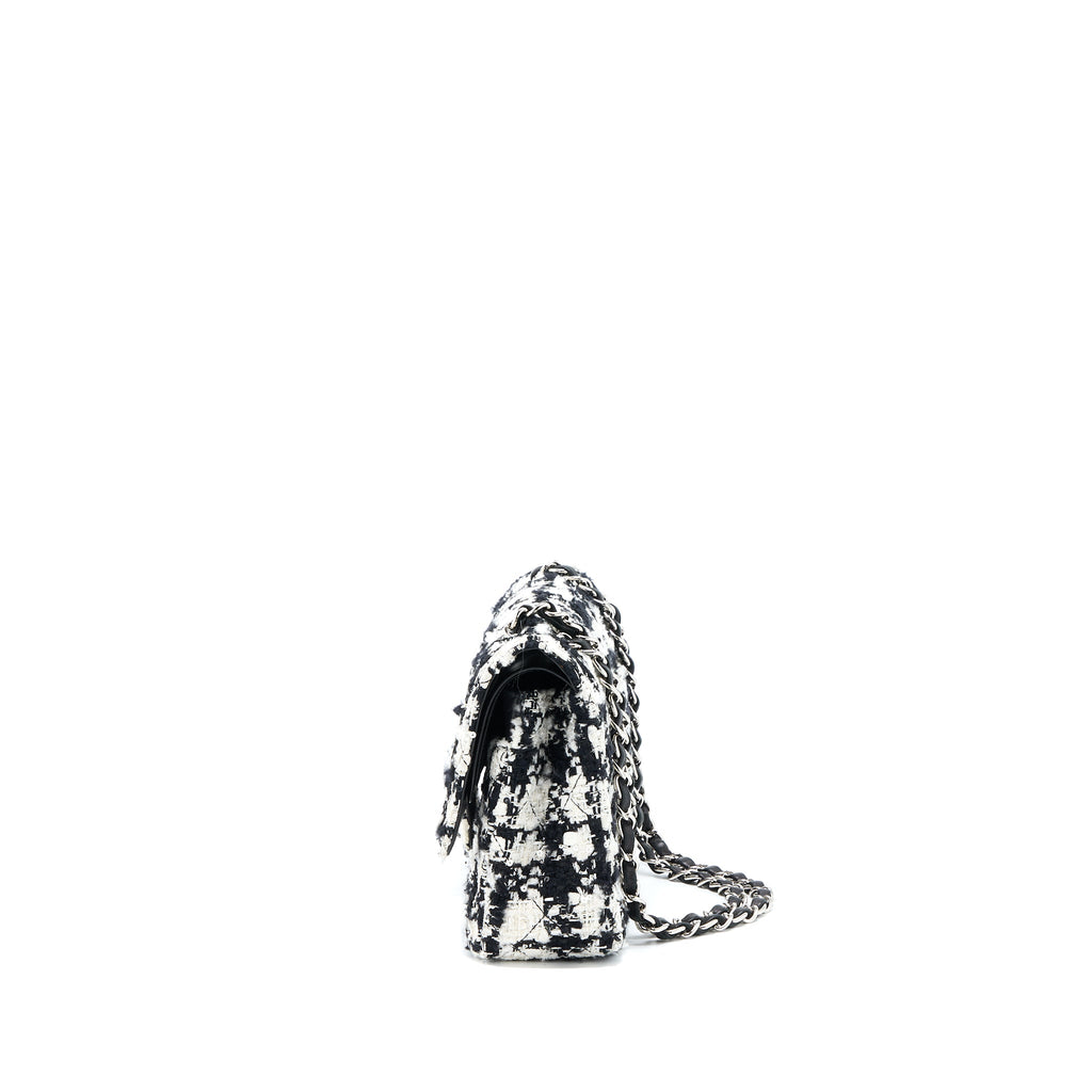 CHANEL CLASSIC DOUBLE FLAP BAG TWEED BLACK/WHITE SHW