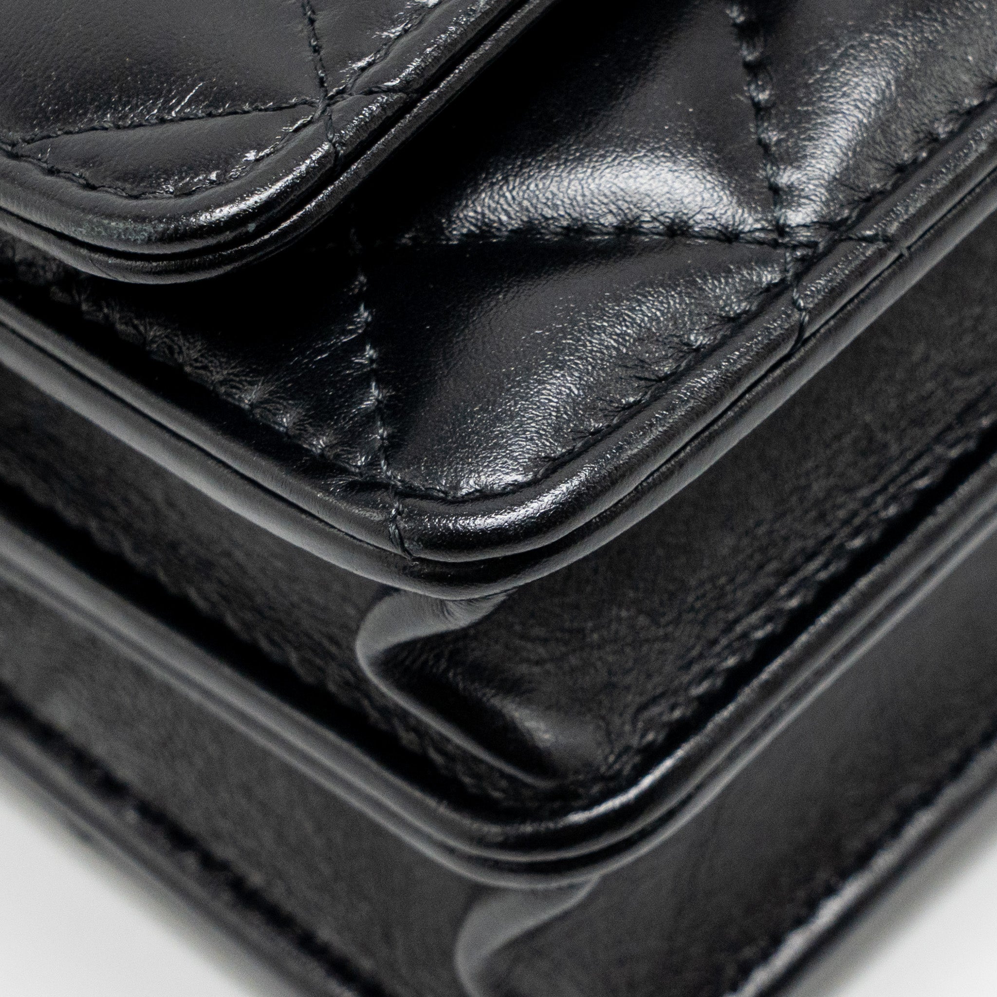CHANEL TOP HANDLE MINI WALLET ON CHAIN CALFSKIN BLACK GHW(MICROCHIP)