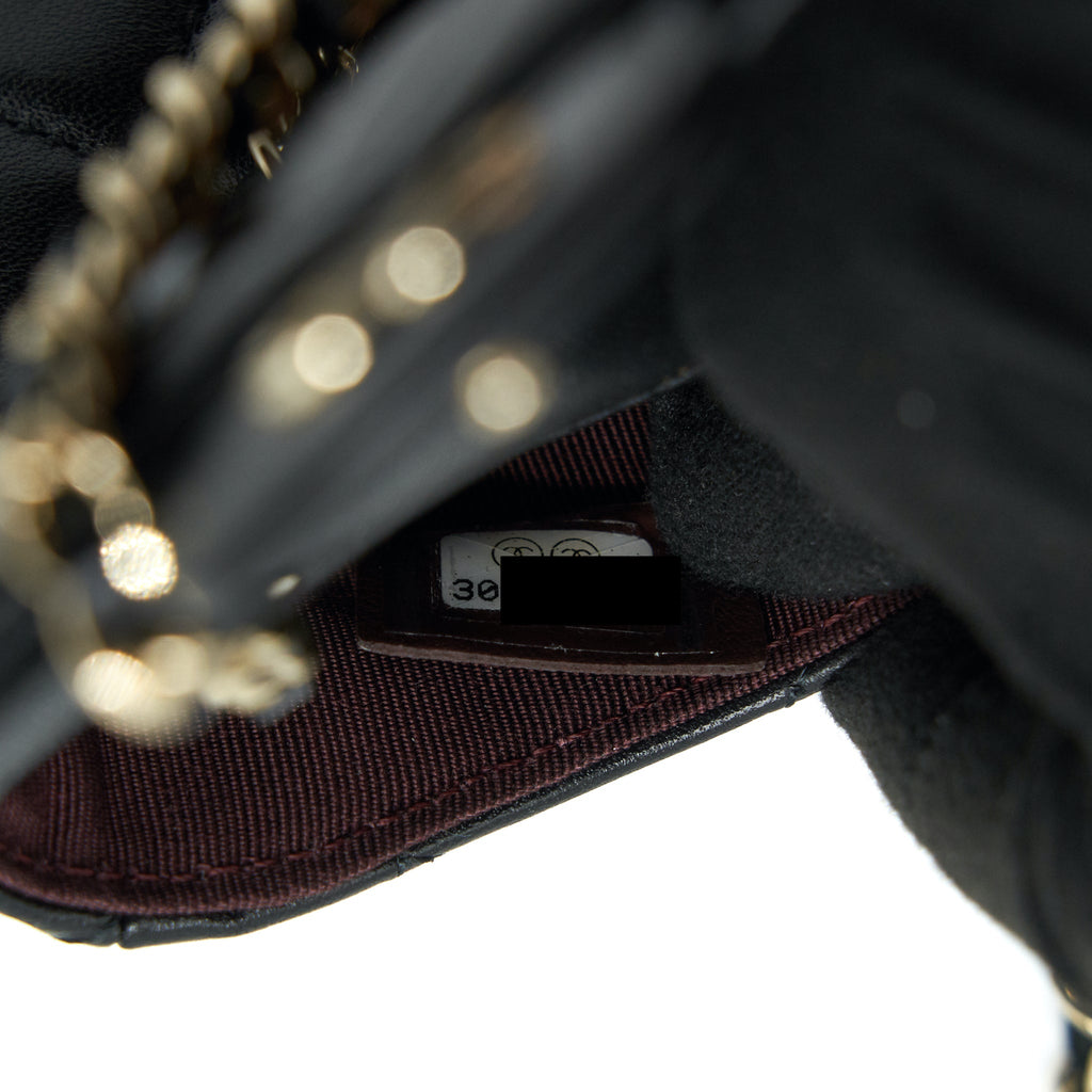 CHANEL FLAP CARD HOLDER BELT BAG WITH CHAIN LAMBSKIN BLACK LGHW