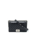 CHANEL MEDIUM BOY BAG QUILTED AND CHEVRON CALFSKIN BLACK SHW