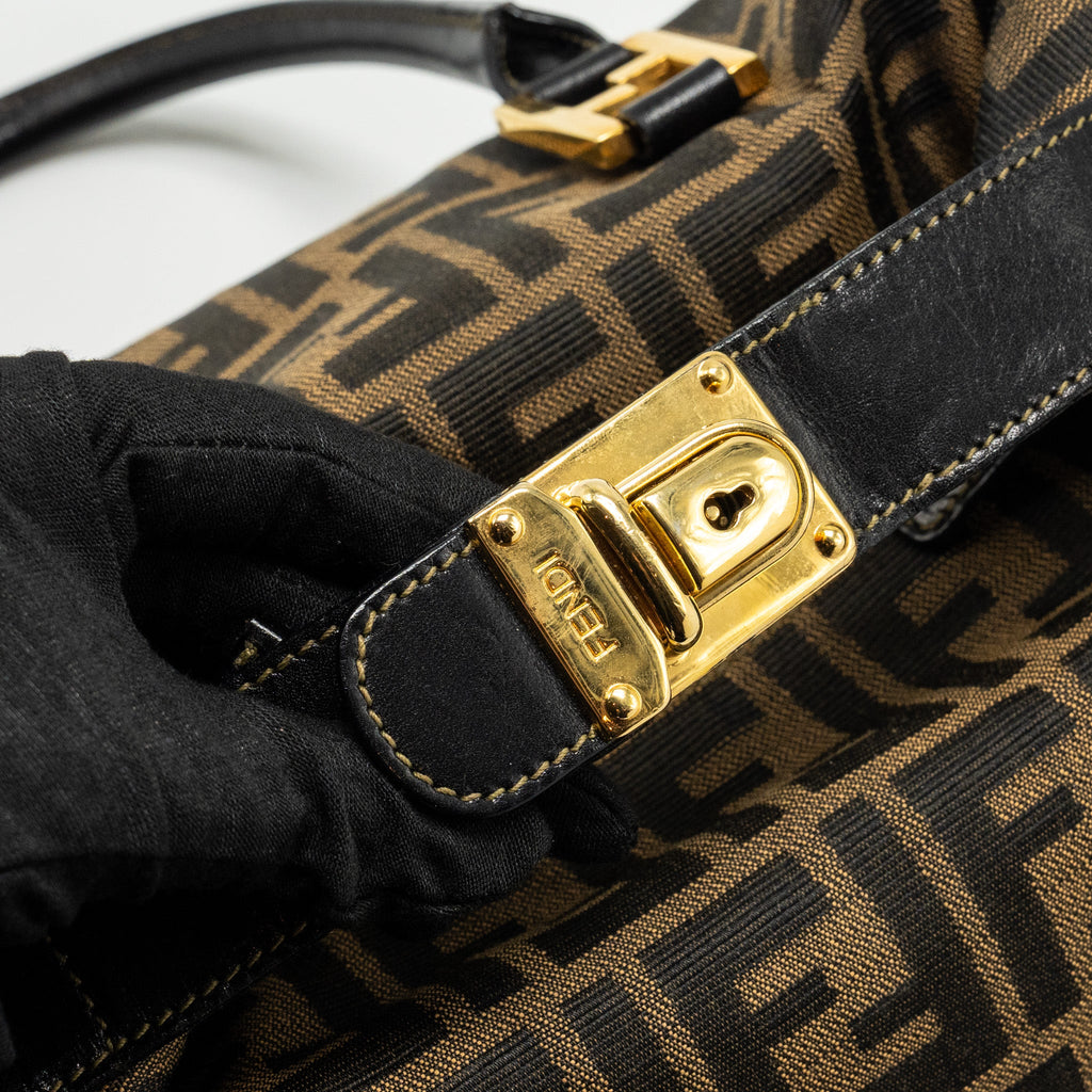 FENDI VINTAGE HANDLE BOWLING BAG CANVAS BROWN GHW