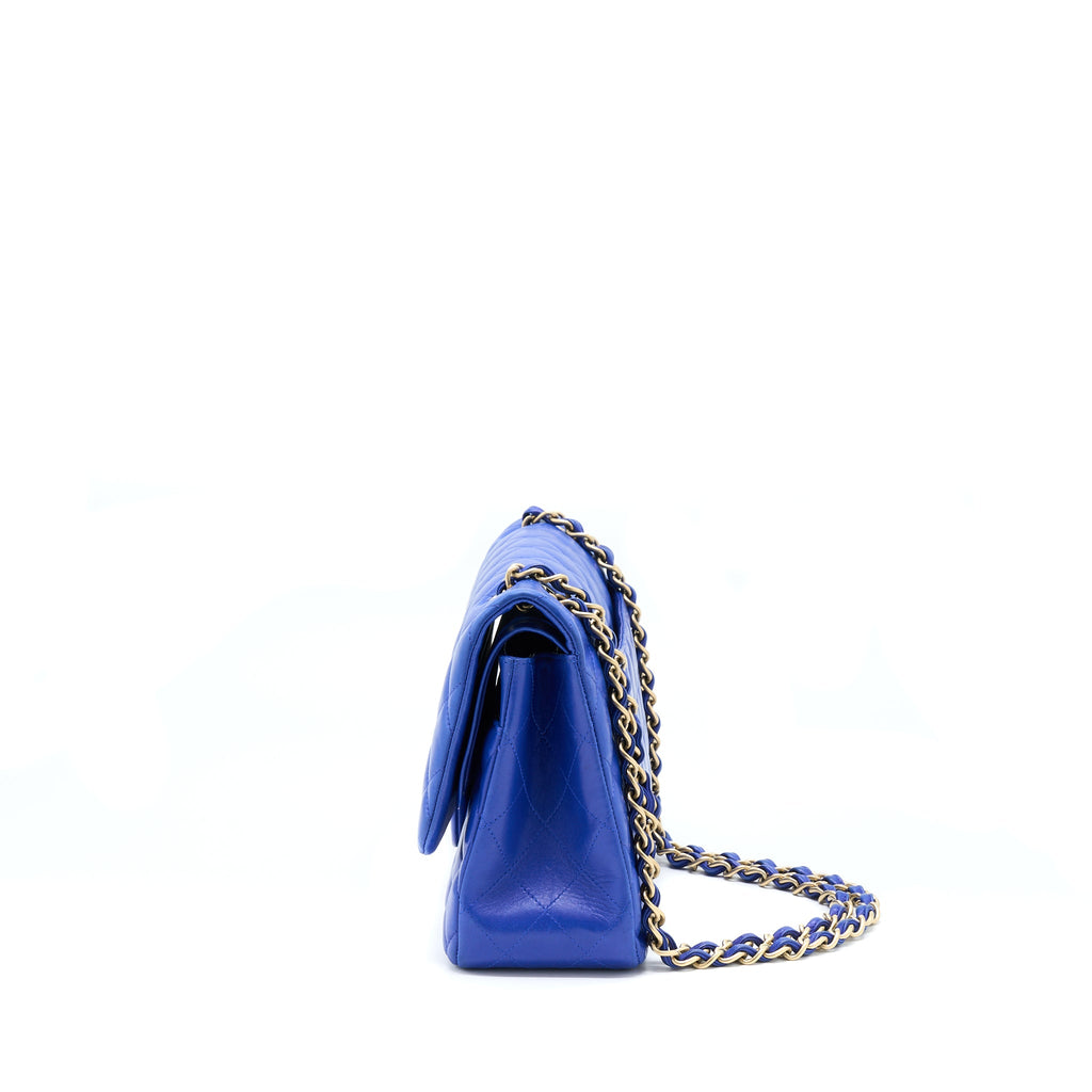 CHANEL JUMBO CLASSIC DOUBLE FLAP BAG LAMBSKIN BLUE BRUSHED GHW