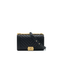 CHANEL CHEVRON MEDIUM BOY CHANEL HANDBAG CAVIAR BLACK GHW
