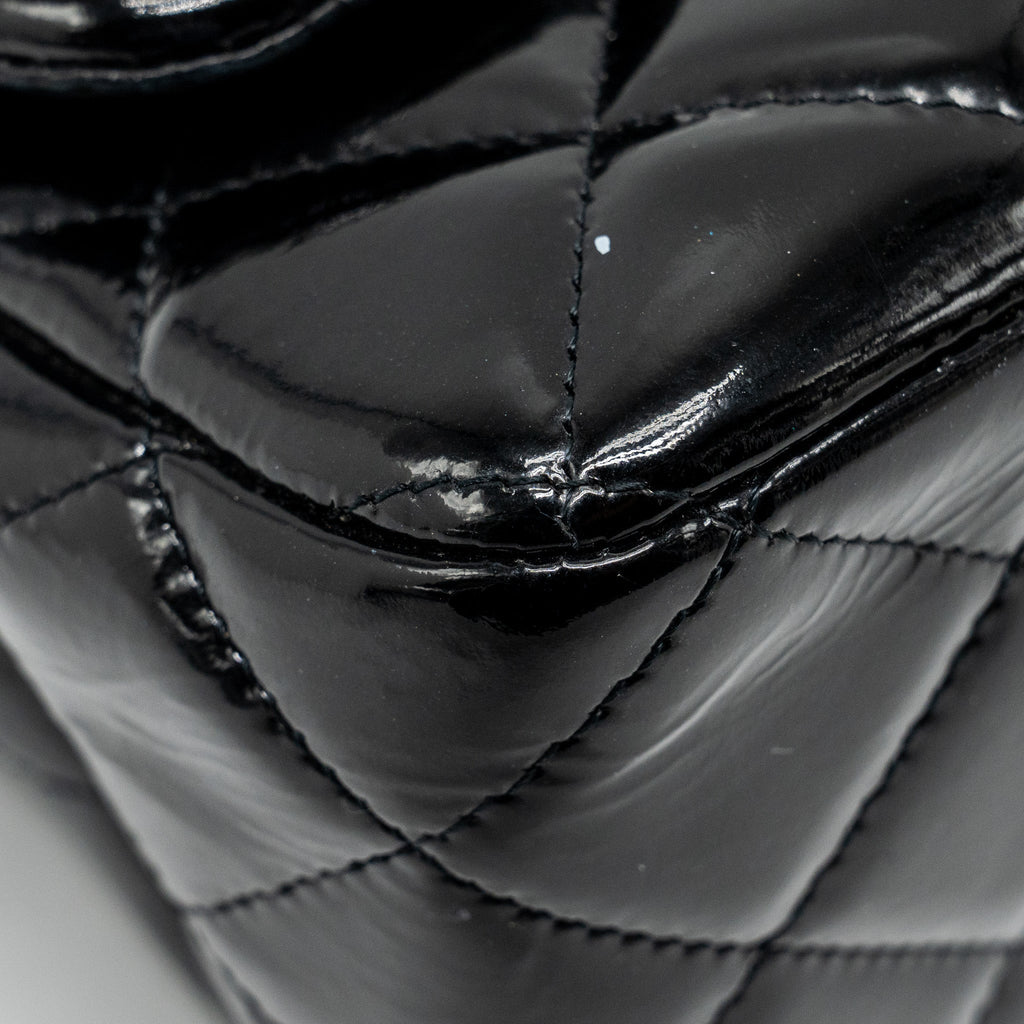 CHANEL JUMBO CLASSIC DOUBLE FLAP BAG PATENT BLACK SHW