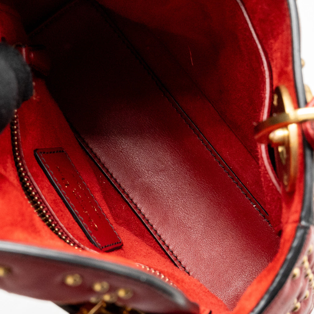 DIOR LOVE CHARM MINI LADY DIOR STUDDED LAMBSKIN RED GHW