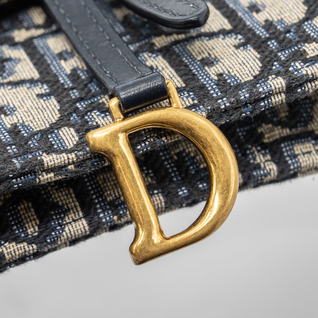 DIOR SADDLE FLAP BAG BLUE DIOR OBLIQUE EMBROIDERY GHW