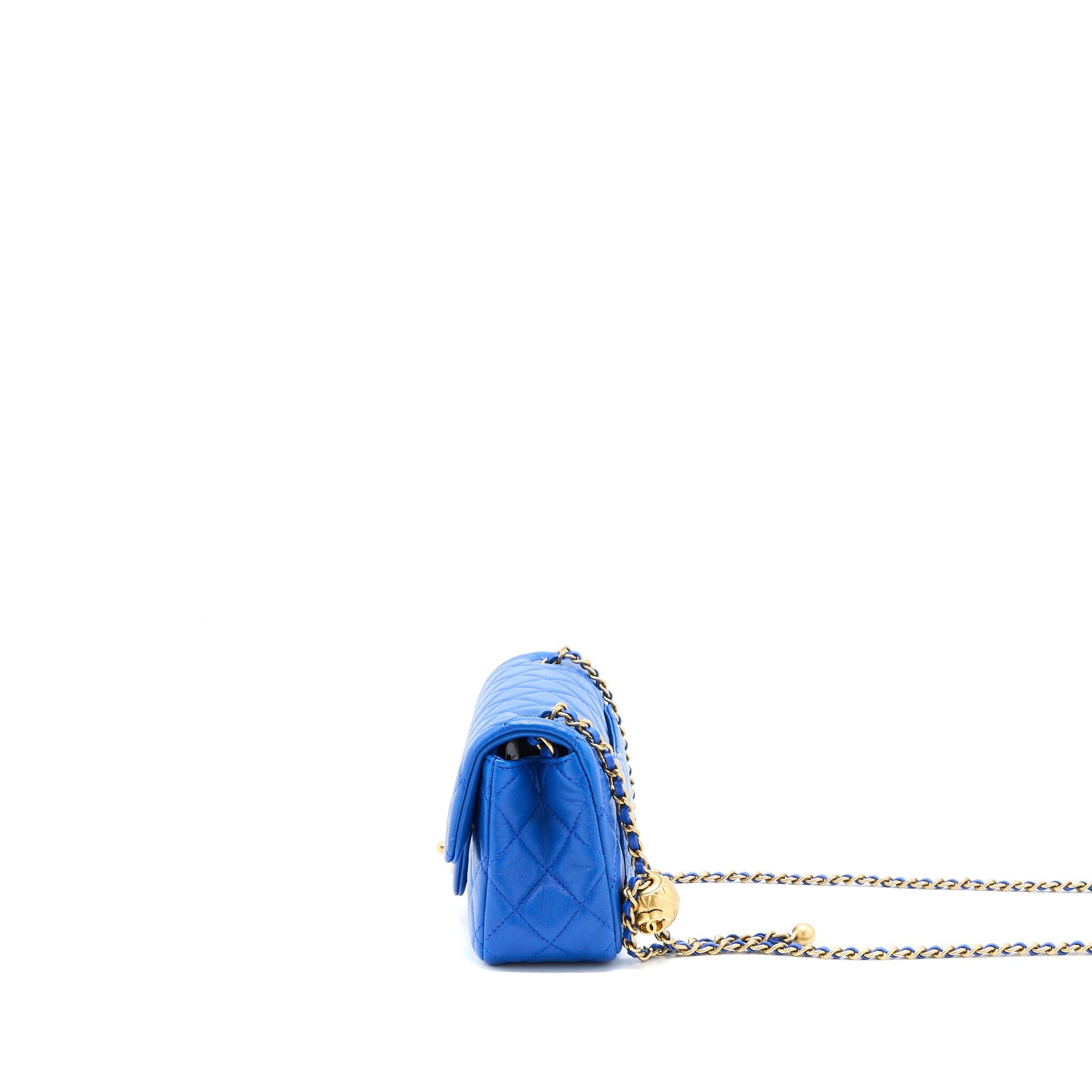 CHANEL PEARL CRUSH MINI RECTANGULAR LAMBSKIN BLUE BRUSHED GHW (MICROCHIP)