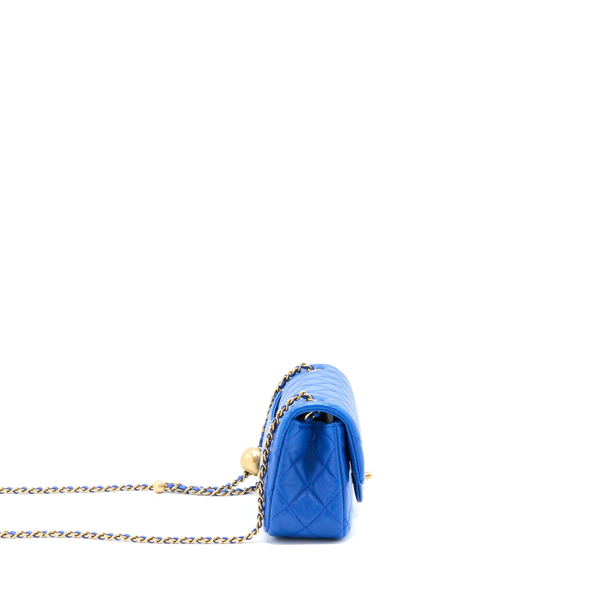 CHANEL PEARL CRUSH MINI RECTANGULAR LAMBSKIN BLUE BRUSHED GHW (MICROCHIP)