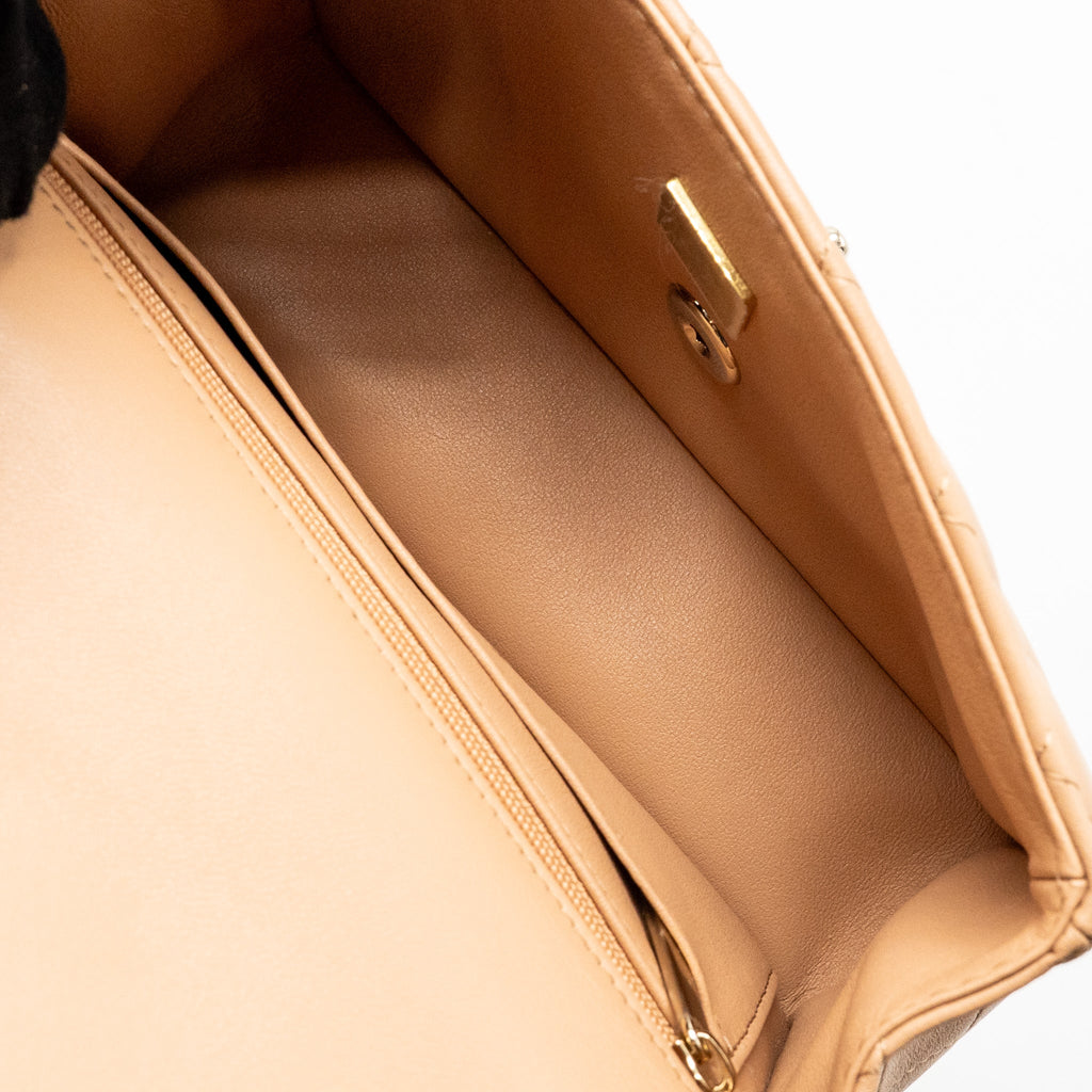 CHANEL TOP HANDLE MINI RECTANGULAR LAMBSKIN BEIGE LGHW (MICROCHIP)